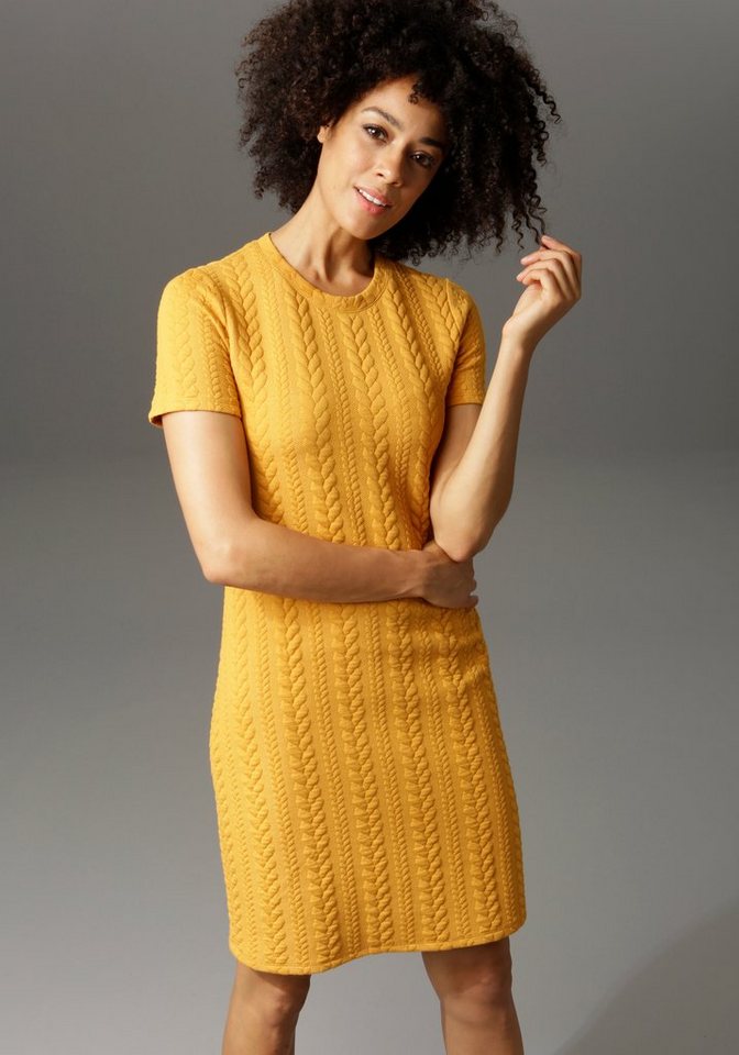 Aniston CASUAL Sweatkleid mit Struktur-Muster in gelb