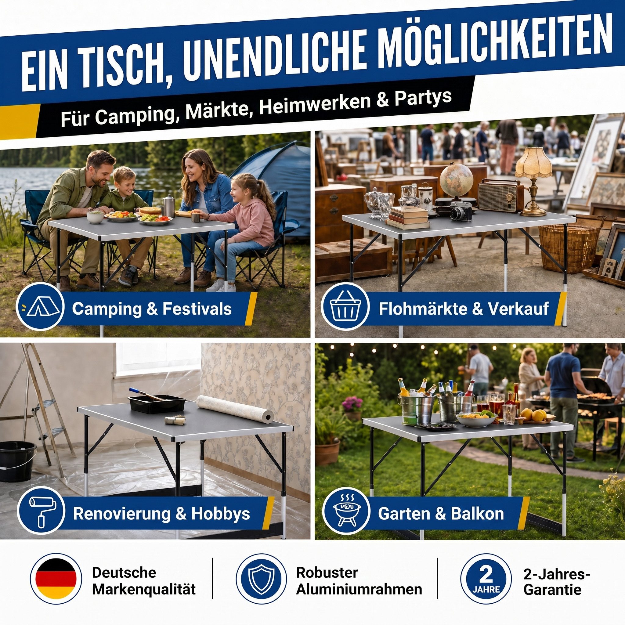 Klapptisch Faltbarer Campingtisch – Multifunktionstisch für Outdoor & Garten