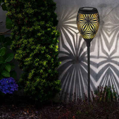 etc-shop LED Solarleuchte, LED-Leuchtmittel fest verbaut, Warmweiß, Solarlampe Steckleuchte Gartendeko Metall schwarz matt LED warmweiß