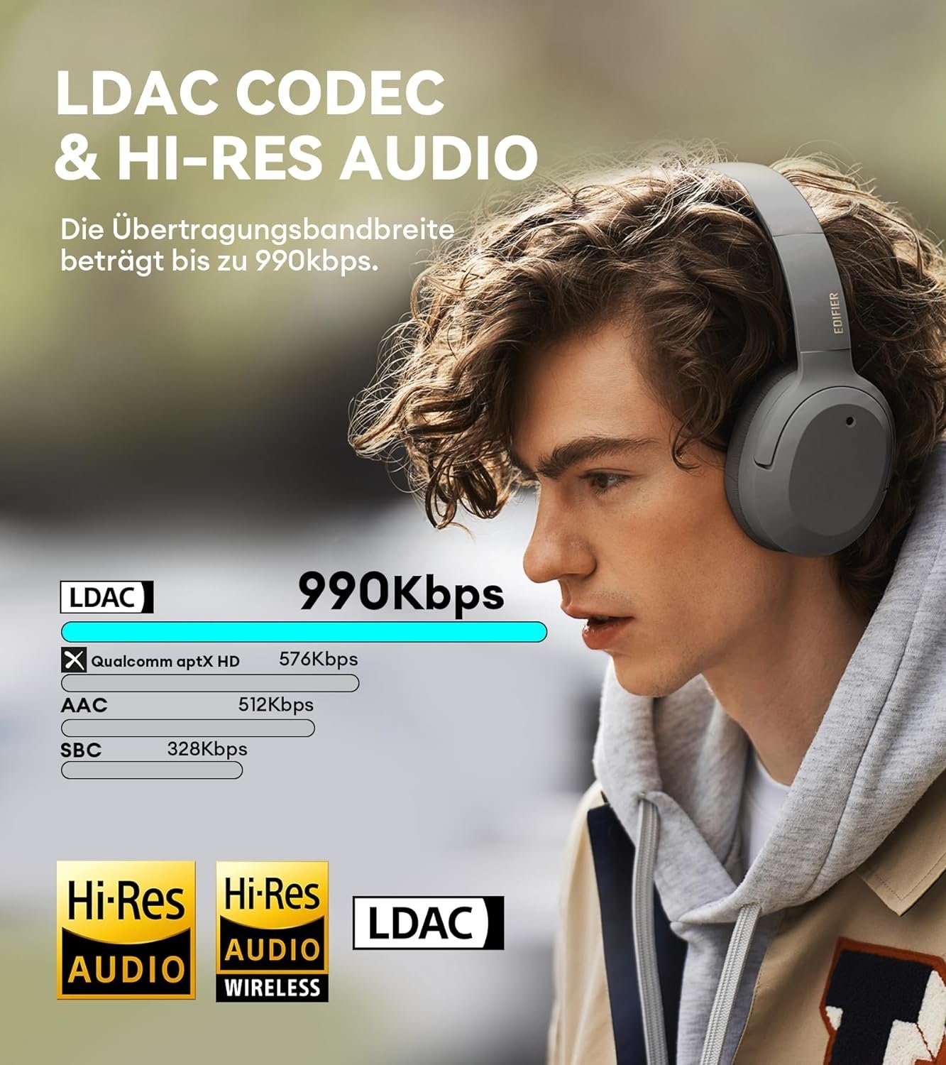 Schnelllade und Bluetooth, (Automatische Audio Gaming-Headset Spielzeit) Wired Korrektur Stunden von LDAC Umgebungsgeräuschen, Wireless Erkennung Edifier® & 49 Hi-Res