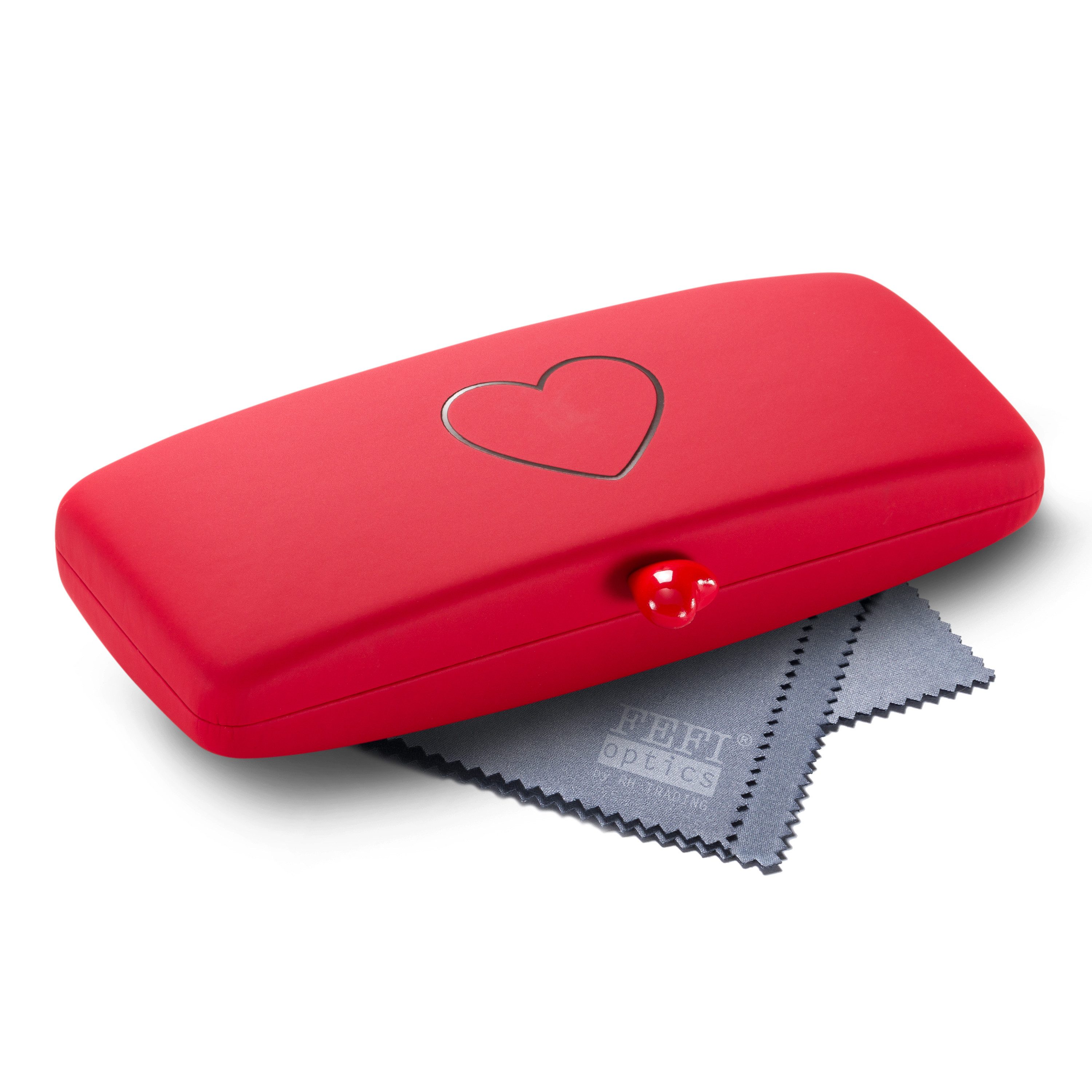 FEFI Brillenetui Hardcase mit aussergewöhnlicher Herz-Applikation, Set aus 1 Etui + hochwertigem Mikrofasertuch