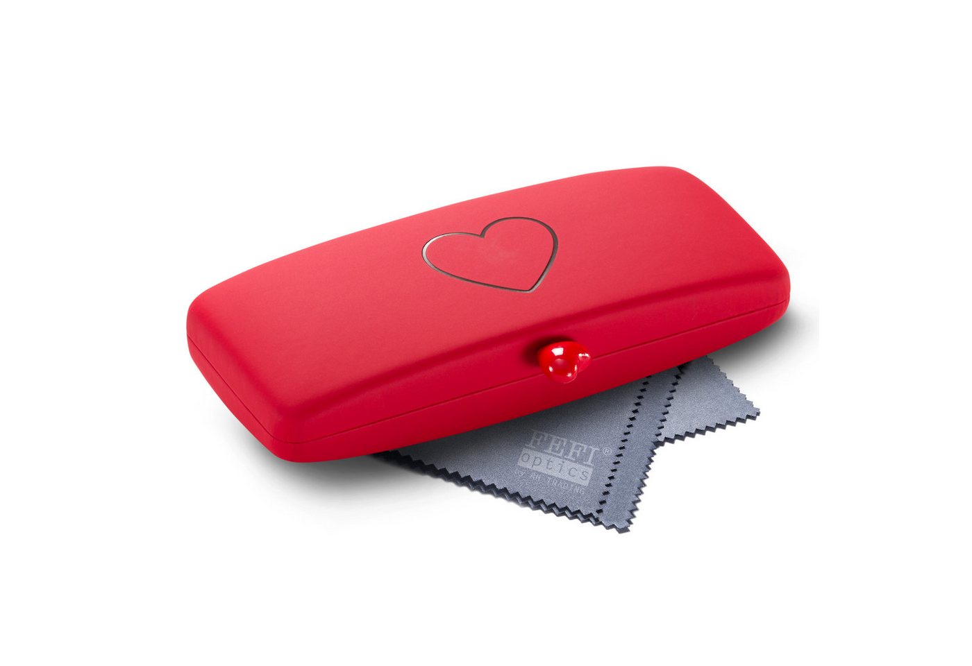 FEFI Brillenetui Hardcase mit aussergewöhnlicher Herz-Applikation, Set aus 1 Etui + hochwertigem Mikrofasertuch