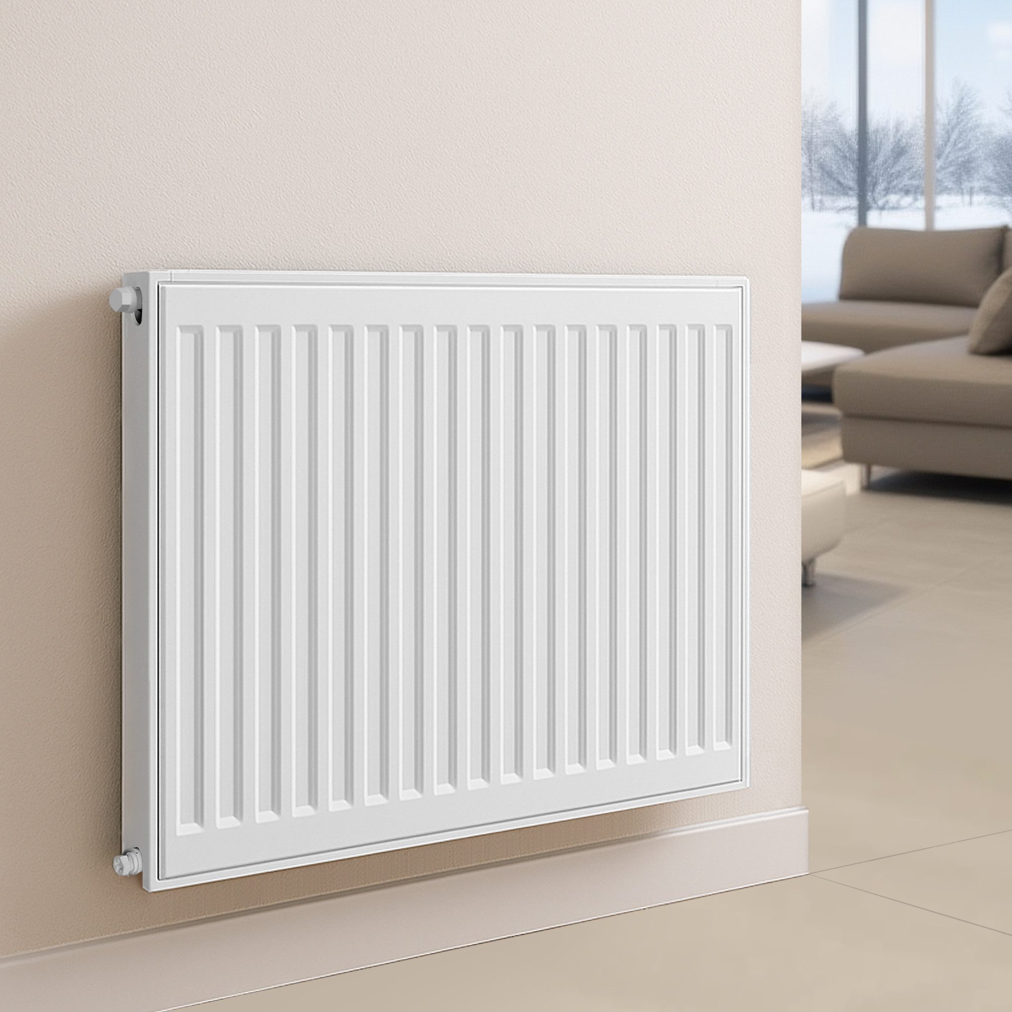 Belrad Heizkörper Typ 11 Universalheizkörper Kompakt Ventilheizkörper, 6 Anschlüsse, 65 mm tief, wandmontierbar, DIN EN 442 geprüft