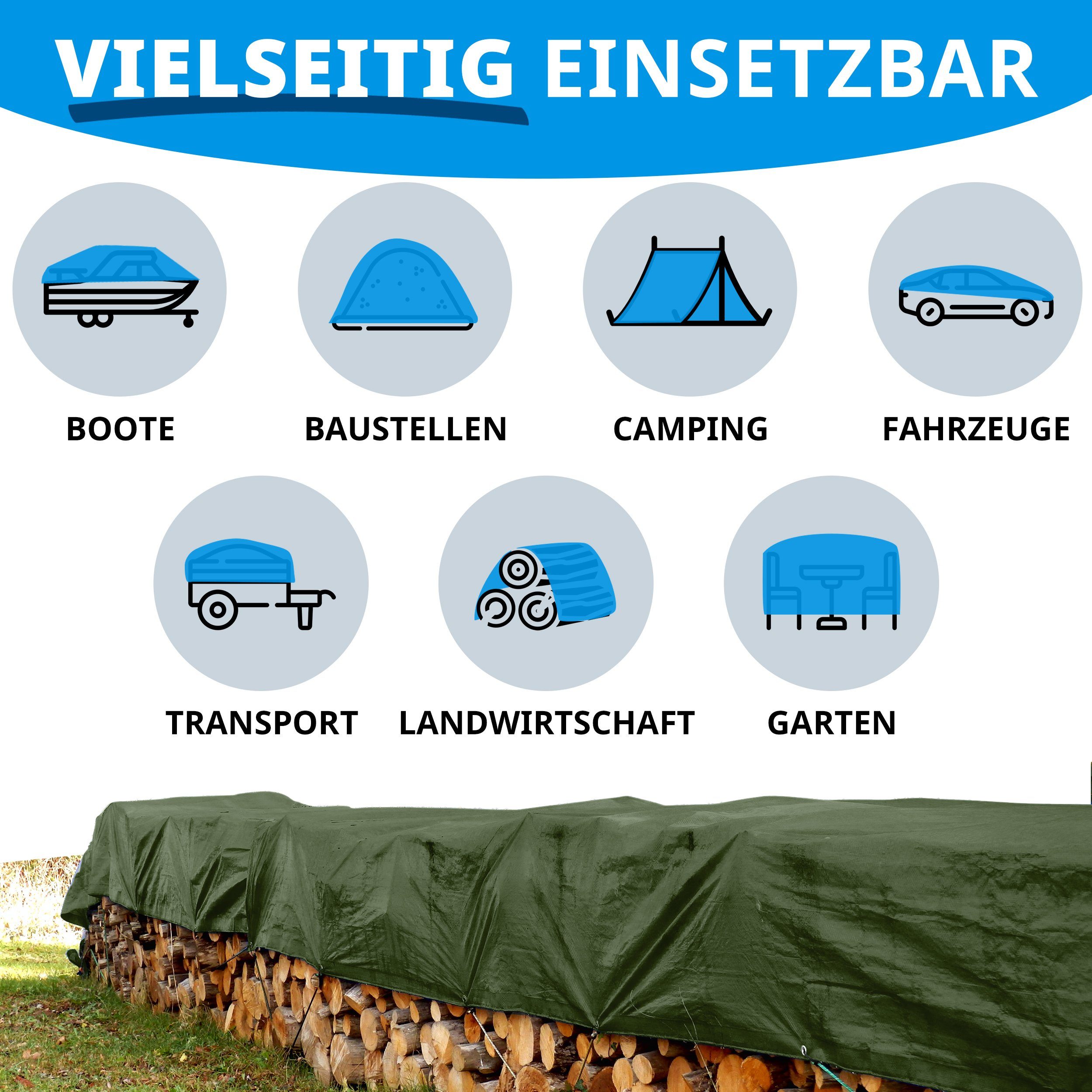 casa pura Schutzplane extrem reißfest 240 g/m², Abdeckplane in mehreren Farben & Größen, Wasserdicht, reißfest – Bild 5 von 5