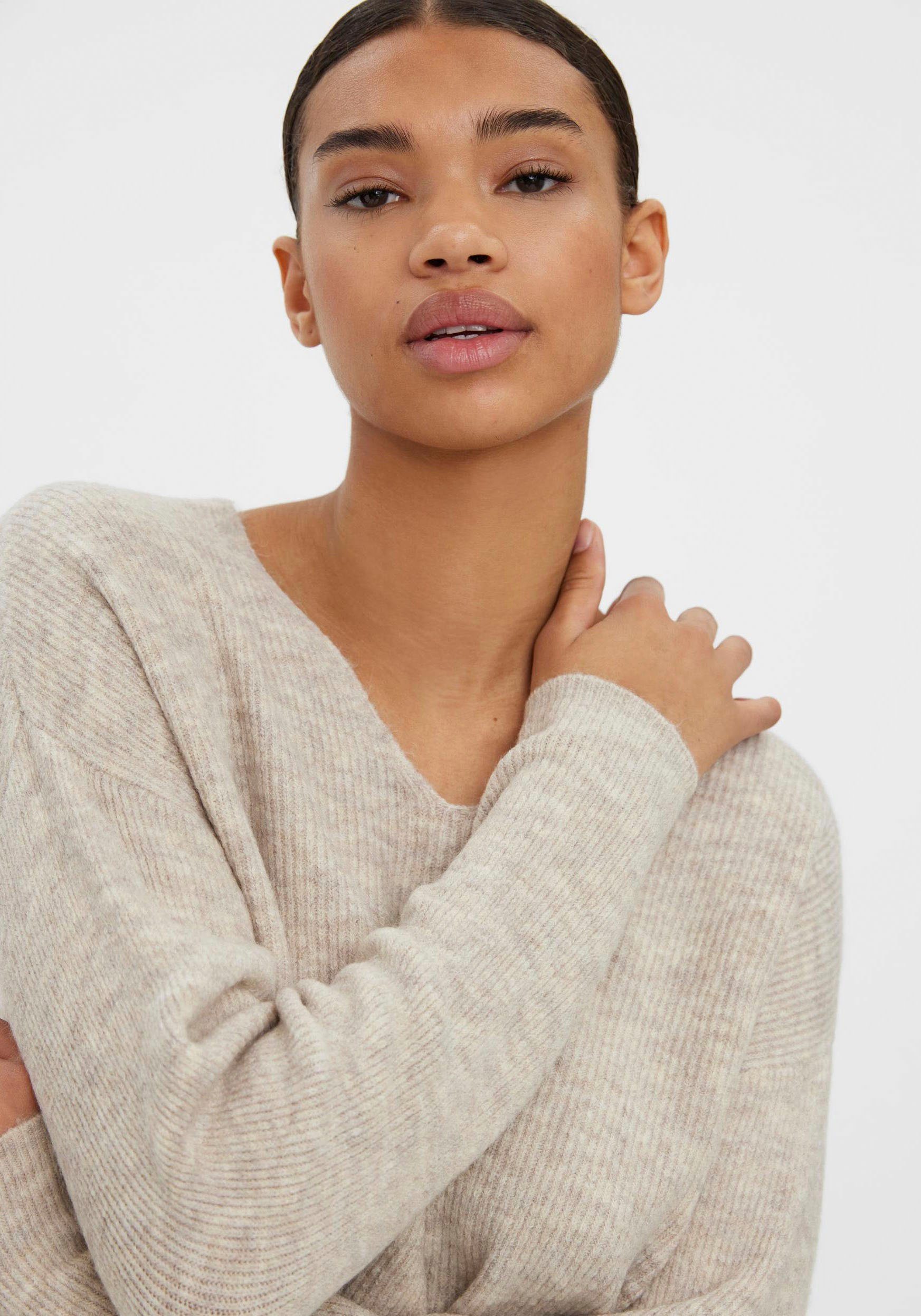 Vero Moda V-Ausschnitt-Pullover VMCREWLEFILE LS V-NECK BLOUSE NOOS Materialmix, loose fit