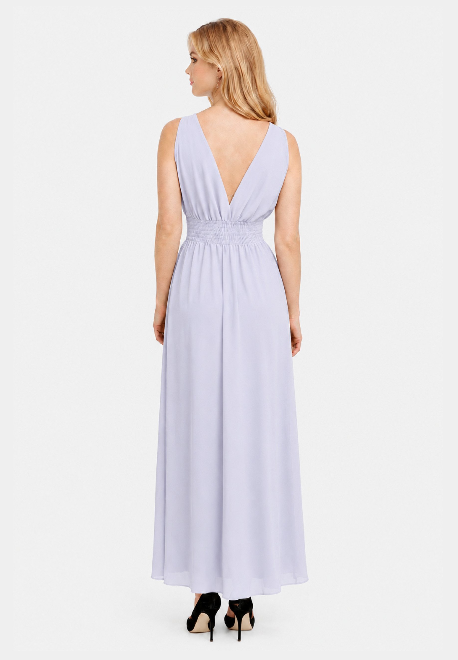 Elara Maxikleid Damen Langkleid mit V-Ausschnitt und gesmokter Taille im Wrap Look – Bild 3 von 3