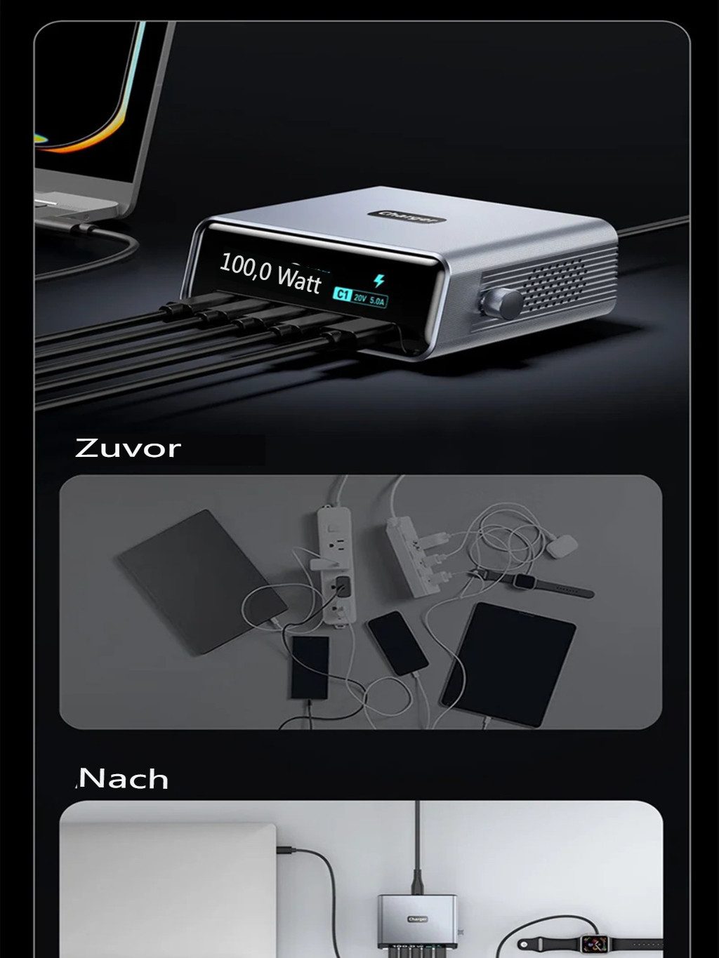 Insma 265W GaN 5-Port PD Schnellladegerät USB-Ladegerät (Desktop Ladegerät (4xUSB-C, 1xUSB-A) für Smartphones, Tablets, Laptops)