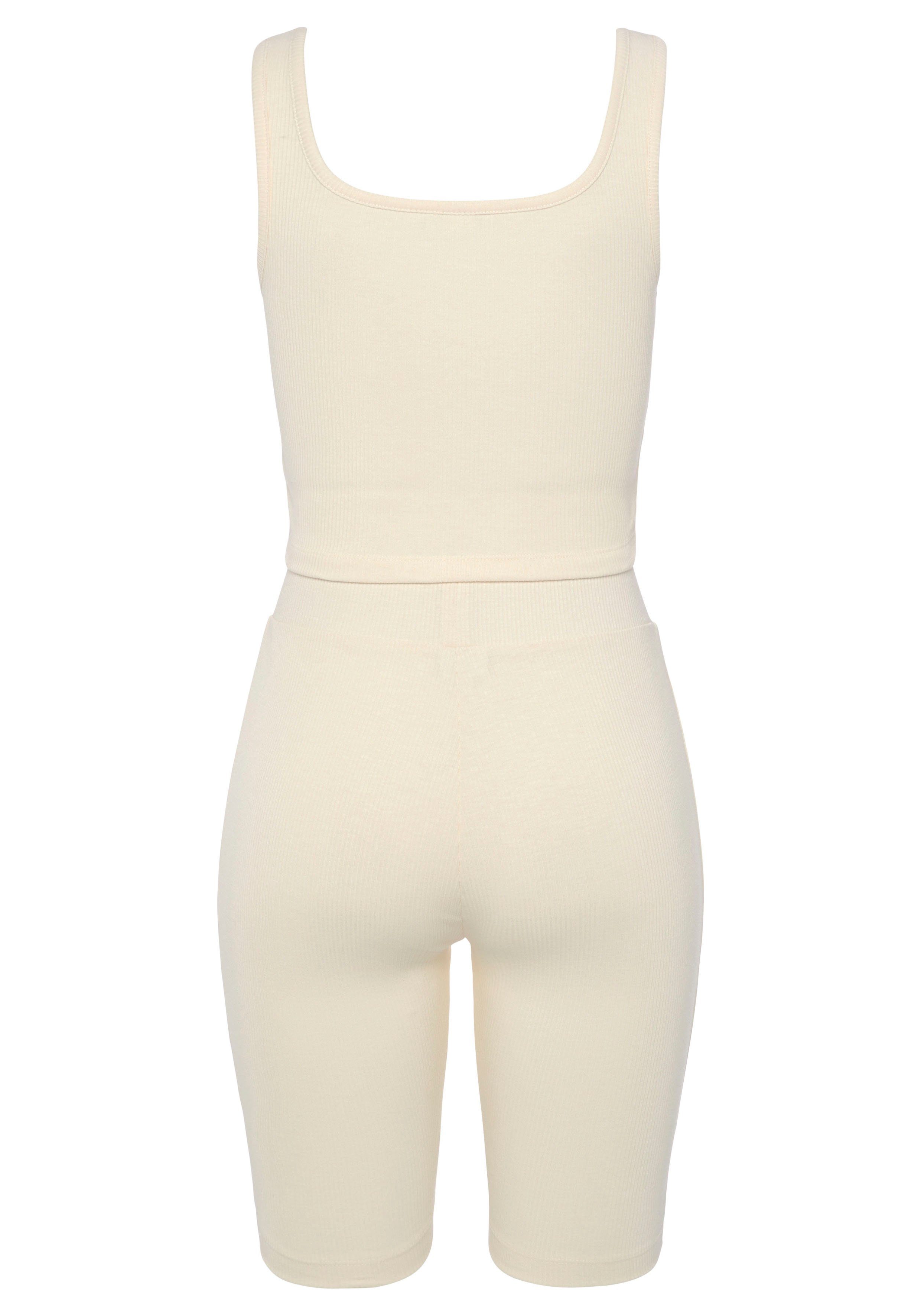 LASCANA Radlerhose mit beige Top Rippmaterial, passendem aus Homewear-Set
