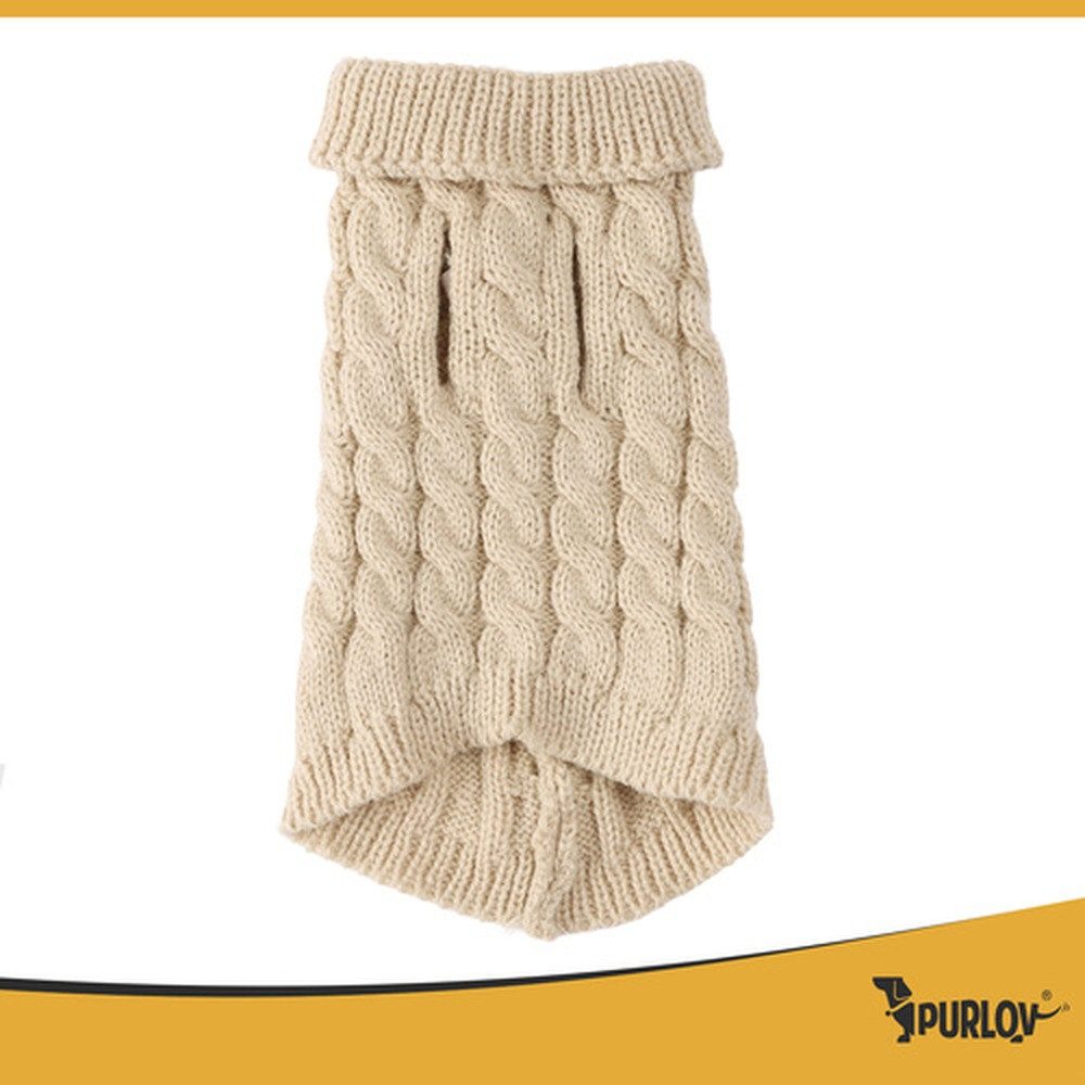 Purlov Hundekleid Hundepullover Strickpulli Wintermantel, Rollkragen, Leinenöffnung, warm, waschbar