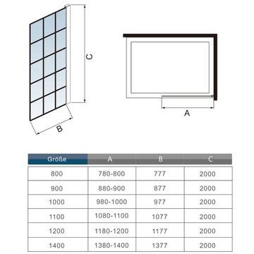 duschspa Duschwand 200cm Nano Glas ESG Walk in Dusche Duschtrennwand Glaswand, Einscheibensicherheitsglas, Sicherheitsglas, (Set), Glas, Nano Glas