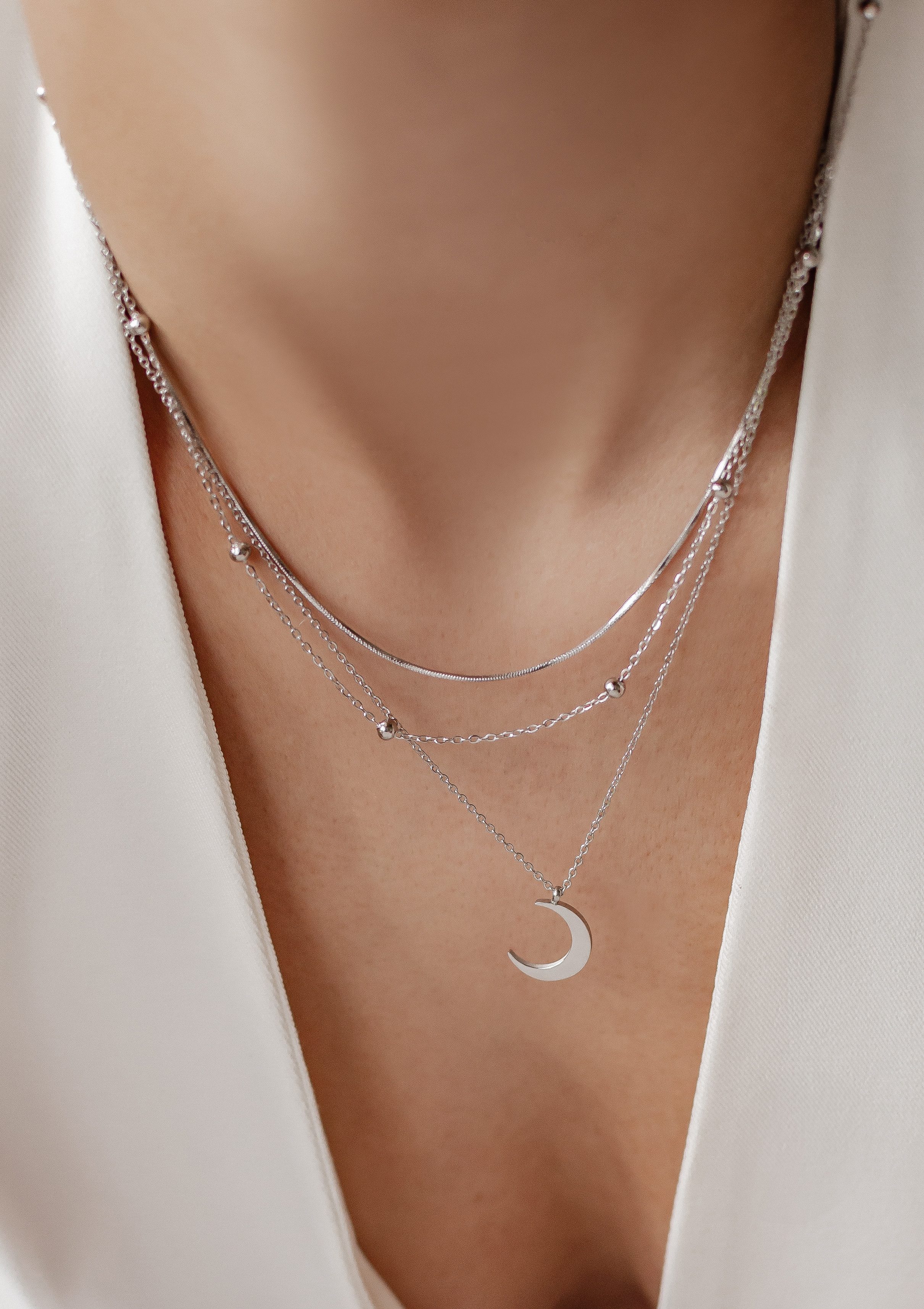 Hey Happiness Collier-Set Damen Layer, 2er Set Mond Anhänger 18K Roségold v günstig online kaufen