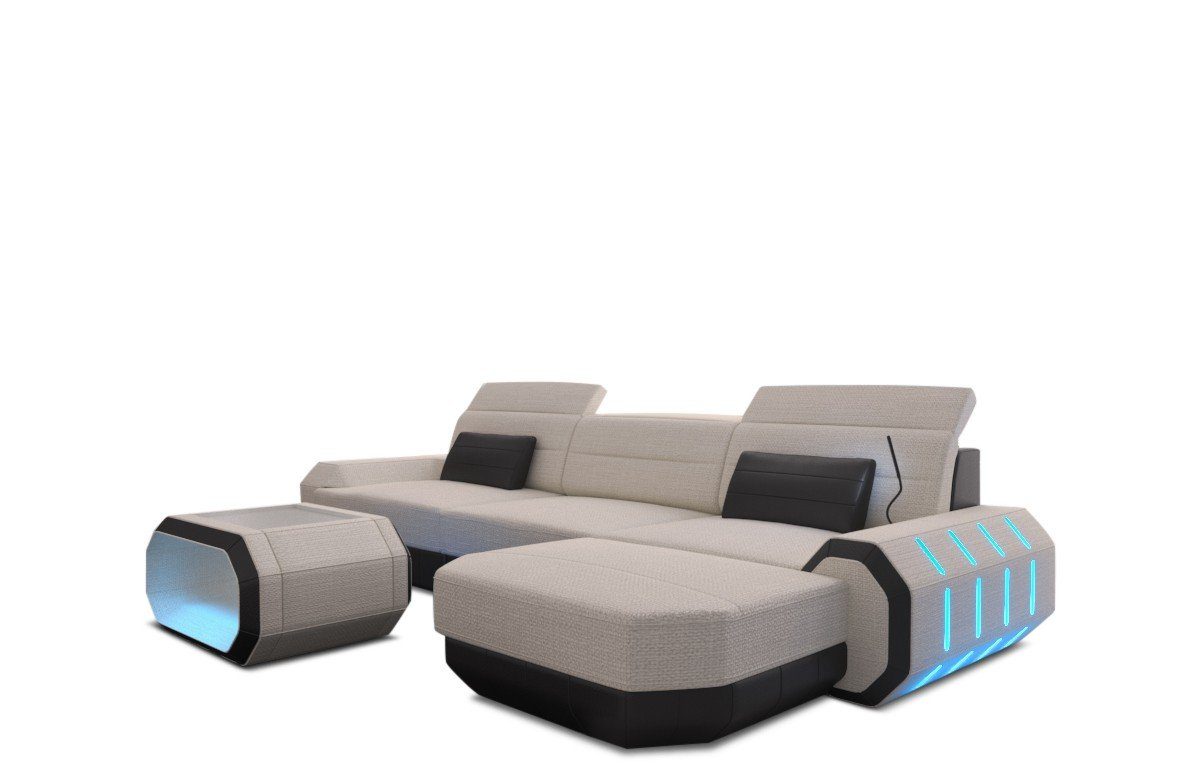 Stoff Polster Couch Designer Stoffsofa, Dreams elfenbein-schwarz L Sofa Strukturstoff Ecksofa H wahlweise Bettfunktion Roma Sofa mit Form