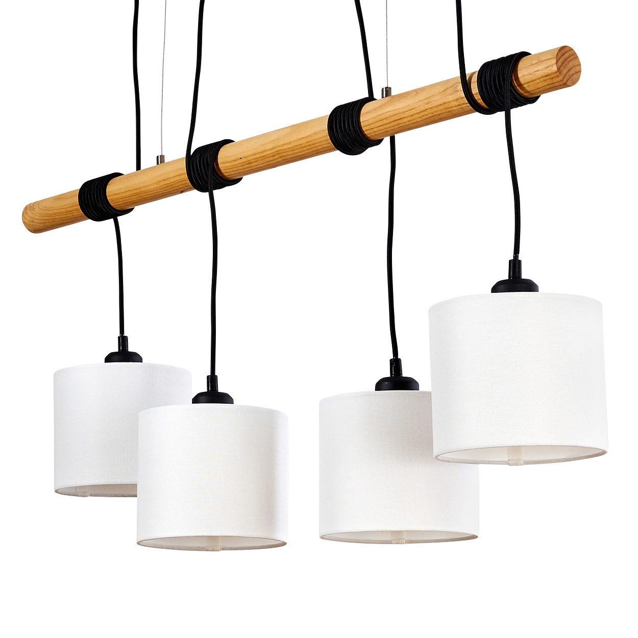 hofstein Pendelleuchte »Savuto« Hängelampe aus Metall/Holz/Textil in Weiß/N günstig online kaufen