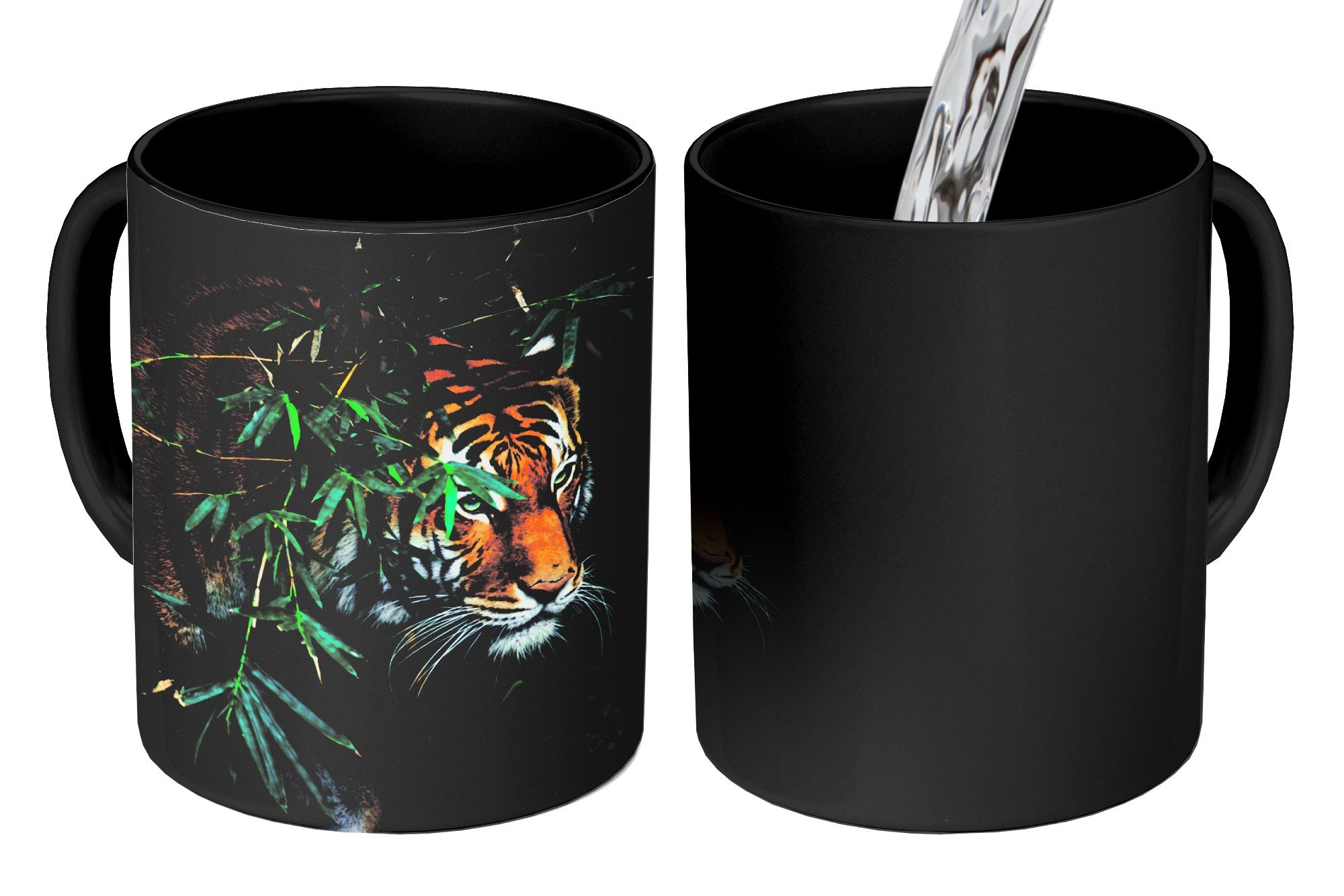 MuchoWow Tasse Tiger - Tiere - Dschungel, Keramik, Farbwechsel, Kaffeetassen, Teetasse, Zaubertasse, Geschenk