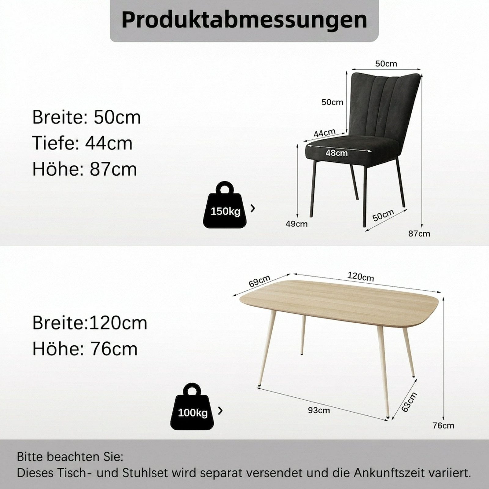 Jiexi Essgruppe Tisch- und Stuhlset, Moderner Esstisch (120×69×76 cm) mit 4 Stühlen