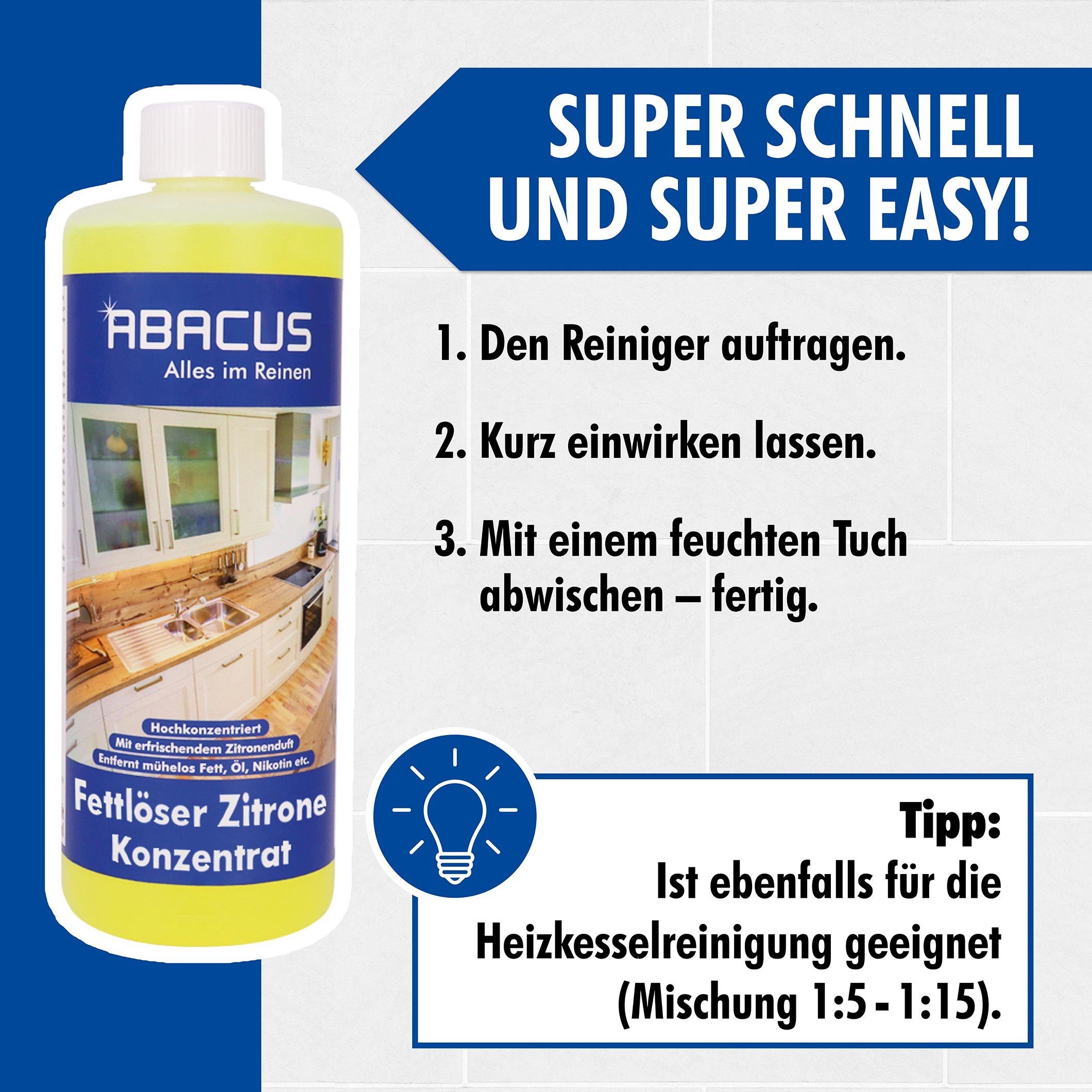 Zitronenduft, Öl) Universalreiniger erfrischendem [- Mühelos (Mit Einwirkzeit Fett ABACUS Fettlöser Konzentrat, Entfernt Zitrone Kurze und Allzweckreiniger Küchenreiniger,