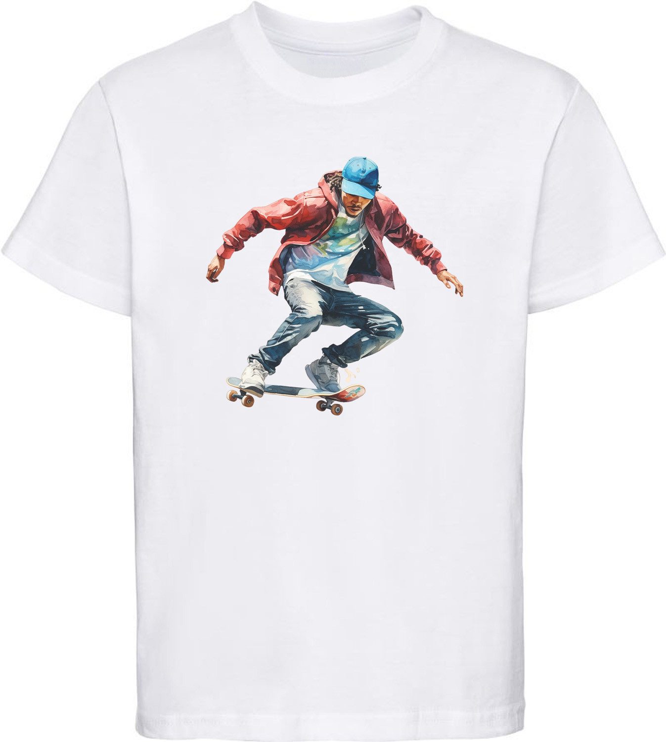 T-Shirt Kinder Print Shirt Springende Skateboarder in Ölfarbenoptik