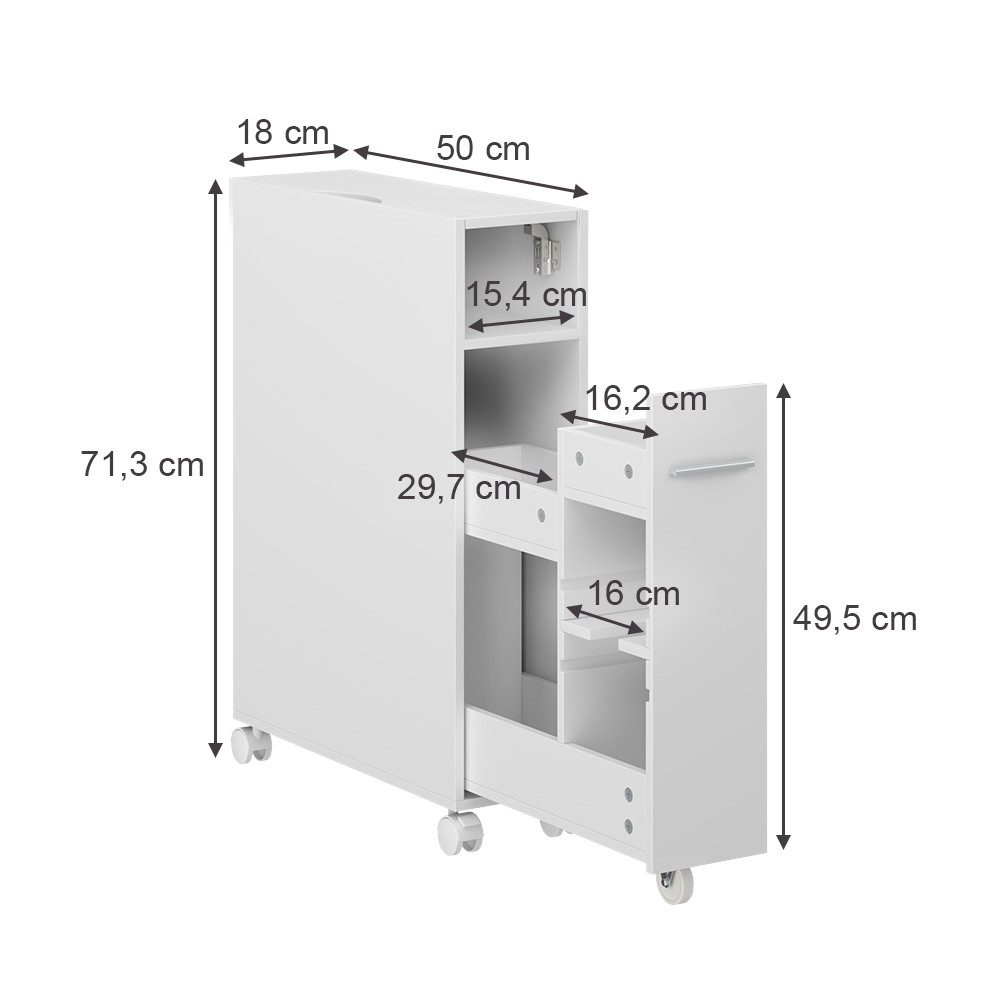 Vicco Badregal Niva, Weiß, 18 x 71.3 cm mit ausziehbarem Fach, 1-tlg.