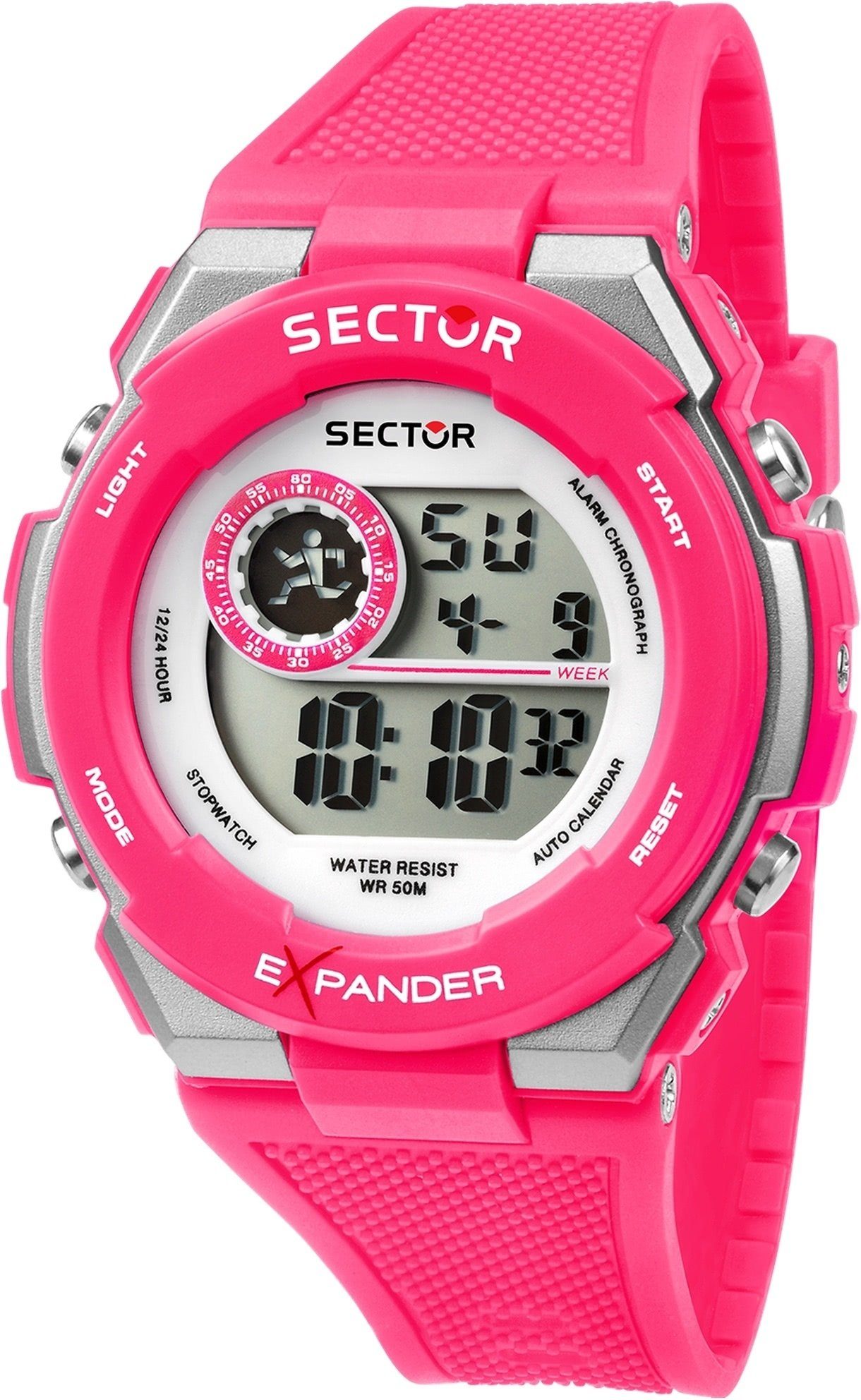 Sector Digitaluhr Sector Armbanduhr Casual Armbanduhr rund, Herren (ca. rosa, Digital, Herren extra PURarmband groß 51mm)