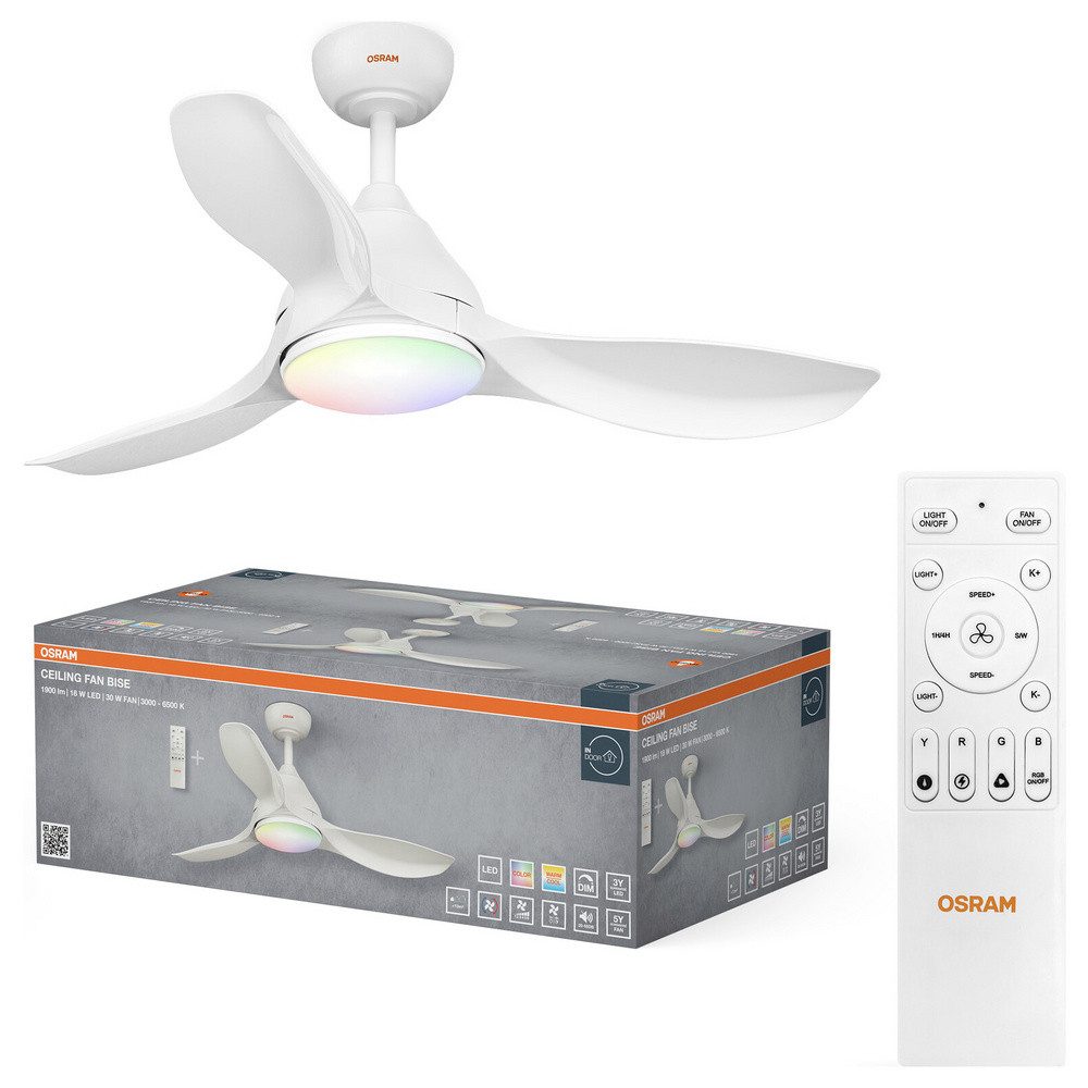 Osram Bodenventilator OSRAM Ceiling Fan Bise 1065mm 48W CCT RGB Deckenventilator 48 W 1, 106.50 cm Durchmesser