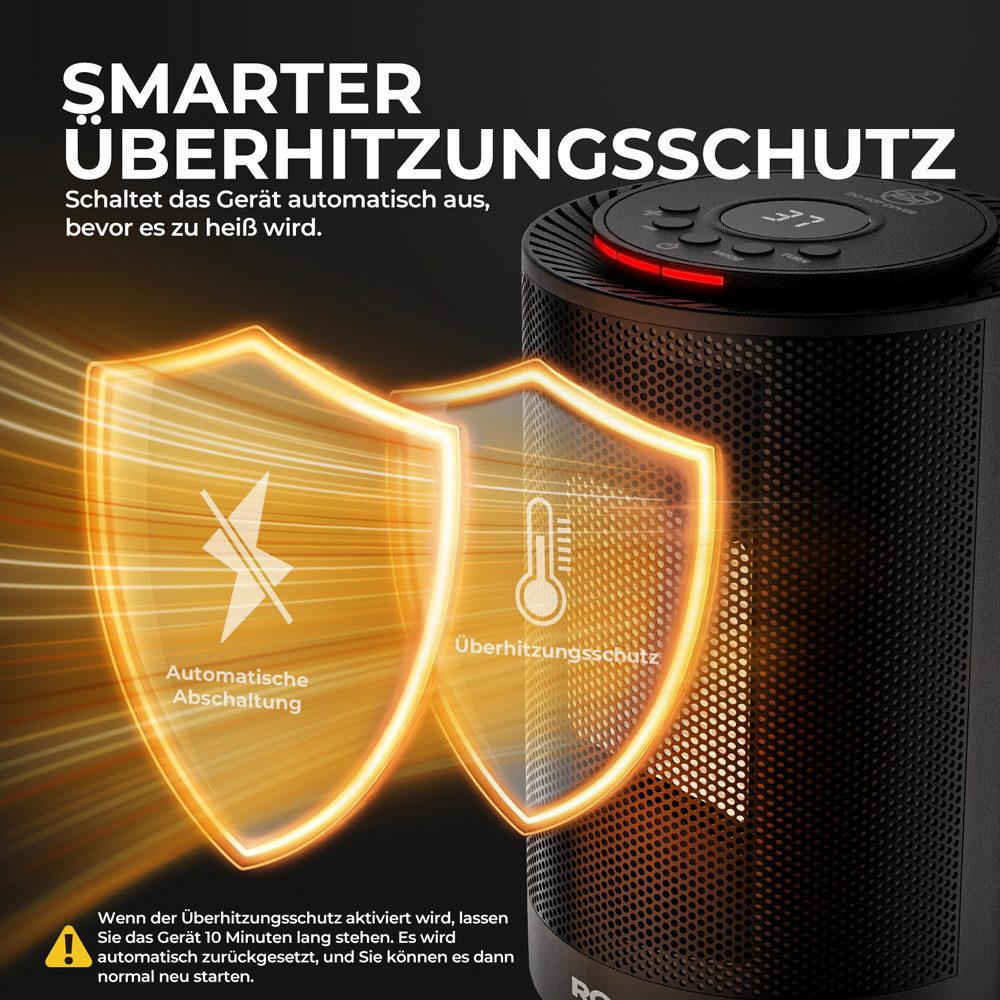 WHEELYOU Heizlüfter PTC Keramik Heizlüfter 1200W mit Oszillation & LED Anzeige, Kompakter Standheizer für Räume bis 10 m², leise & sicher