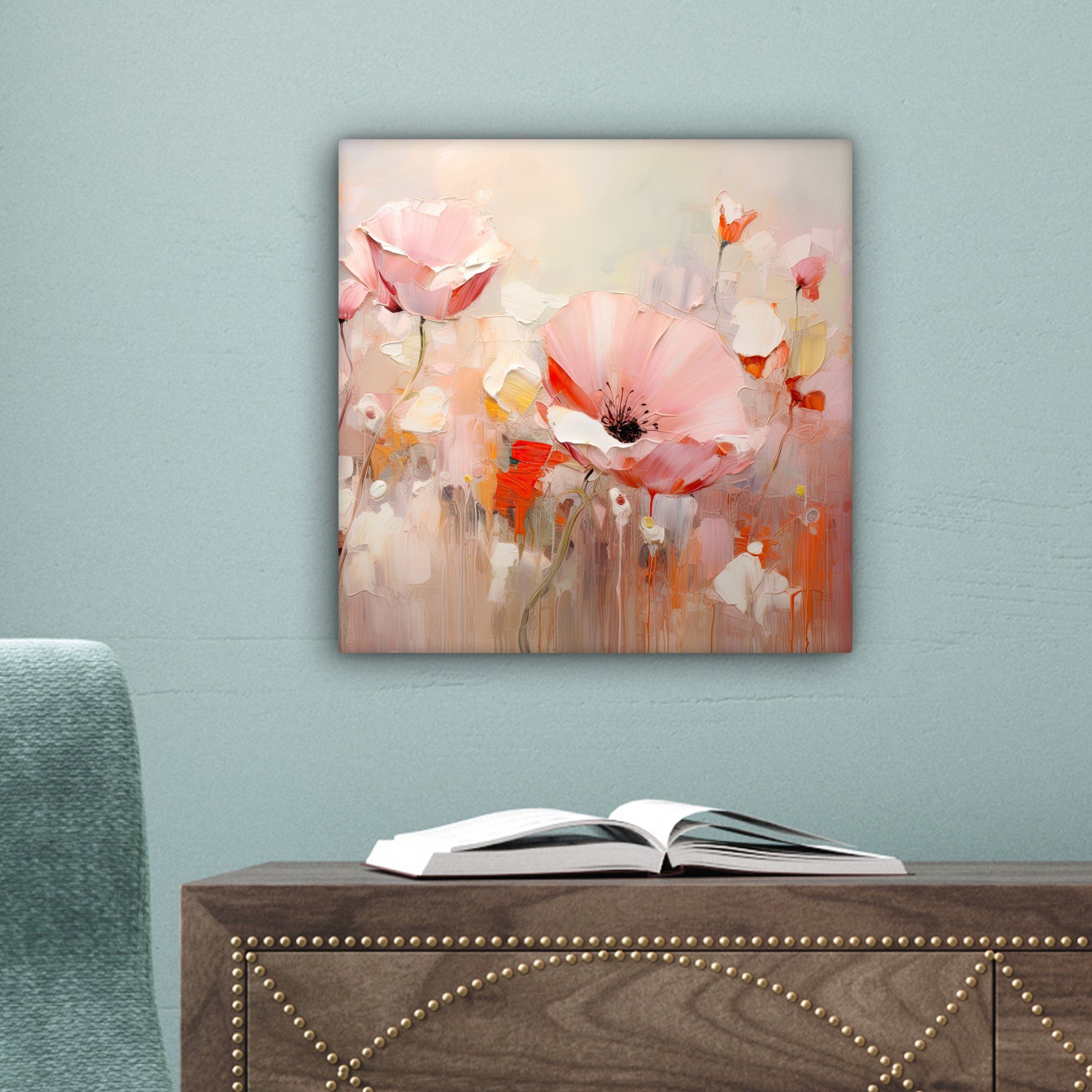 OneMillionCanvasses® Leinwandbild Blumen - Abstrakt Aquarell Bilder 20x20 Kunst, - St), cm (1 Rosa - Schlafzimmer, - Leinwand für Wohnzimmer