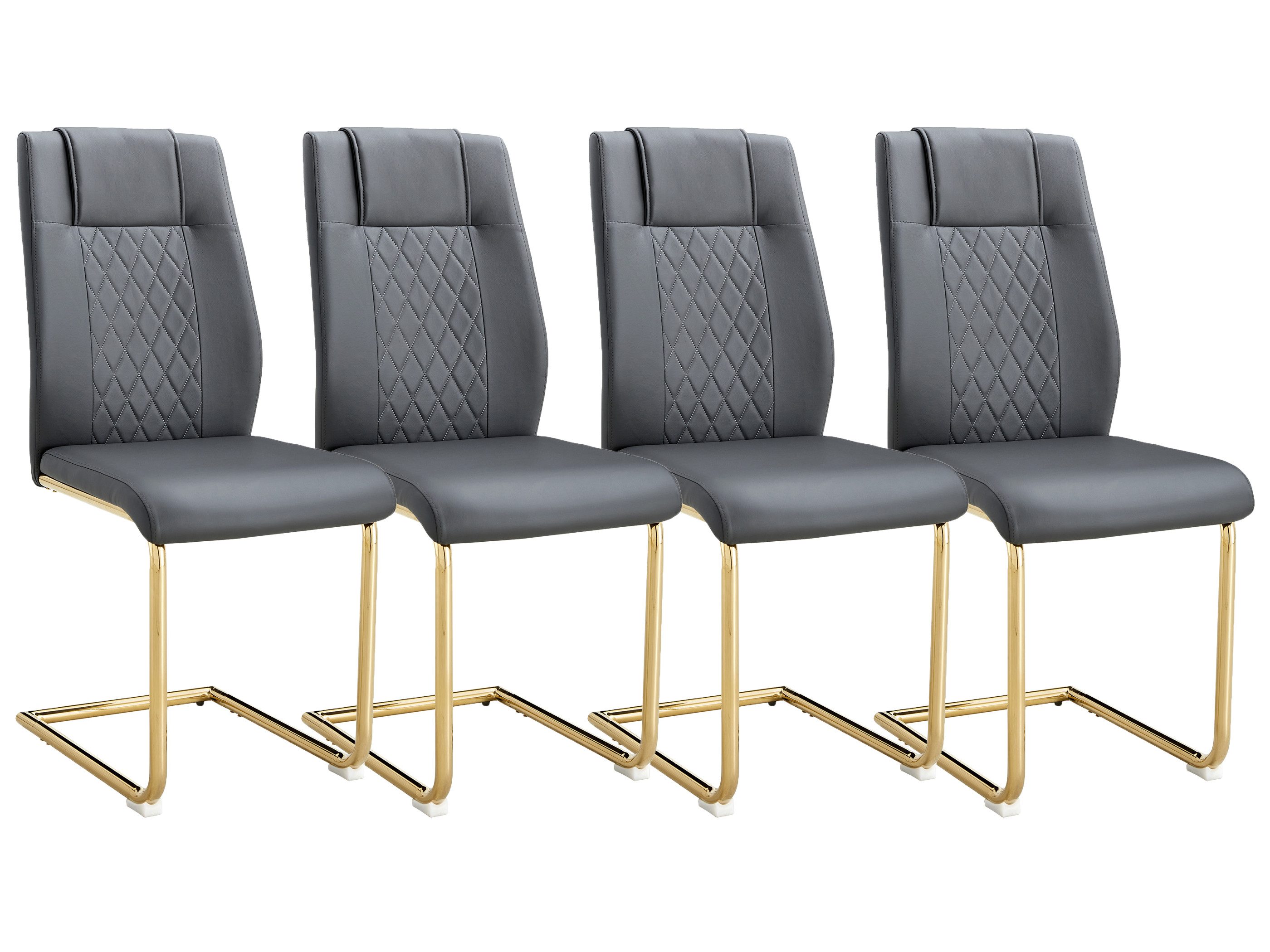 SeedWave Freischwinger 4er Set PU Küchenstuhl, Geschwungener Rückenlehne mit Rautenmuster, Metallbasis mit rutschfesten Pads