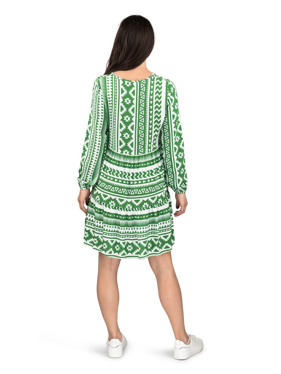 DENIMFY Sommerkleid Damen Kleid DFIda A-Linie langarm Freizeitkleid mit V-Ausschnitt aus 100% Viskose