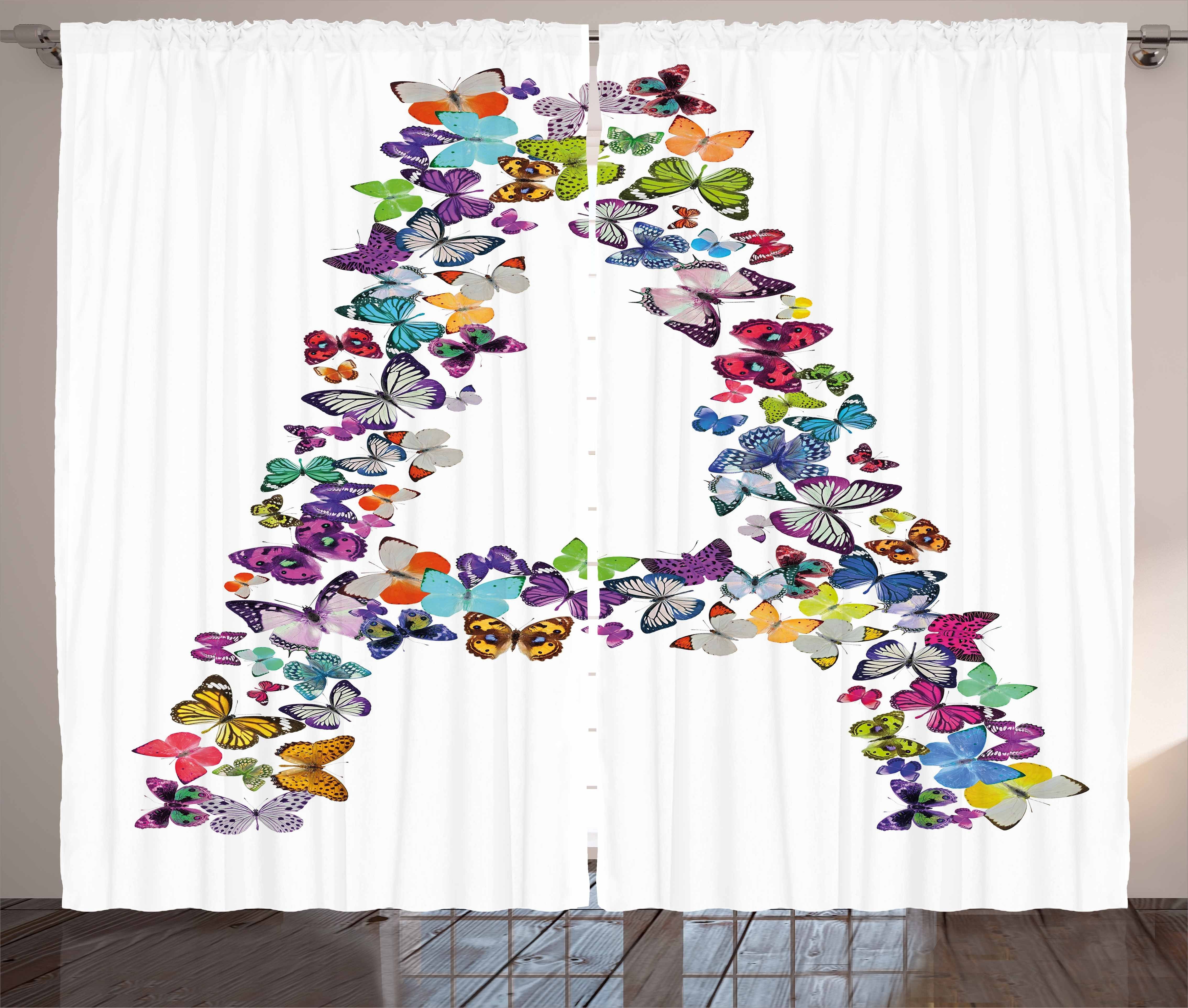 Schriftstil Abakuhaus, Schlaufen Schlafzimmer Gardine Haken, a und Buchstabe Kräuselband Vorhang mit Schmetterling