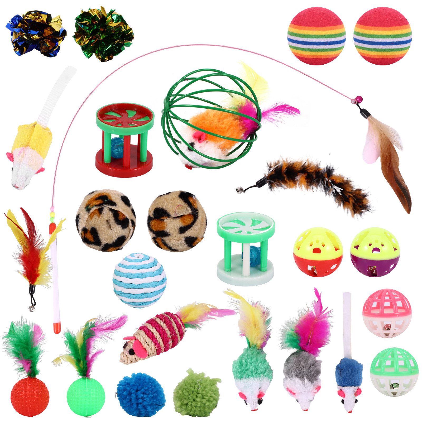 BlingBin Tier-Intelligenzspielzeug 26 Stück Katzenspielzeug Set, Gefiederte Katzenspielzeuge, Sisal, Tier-Beschäftigungsspielzeug (26-tlg) für Indoor-Katzen, Kätzchen Federspielzeug Katzenbälle Spielzeugmäuse