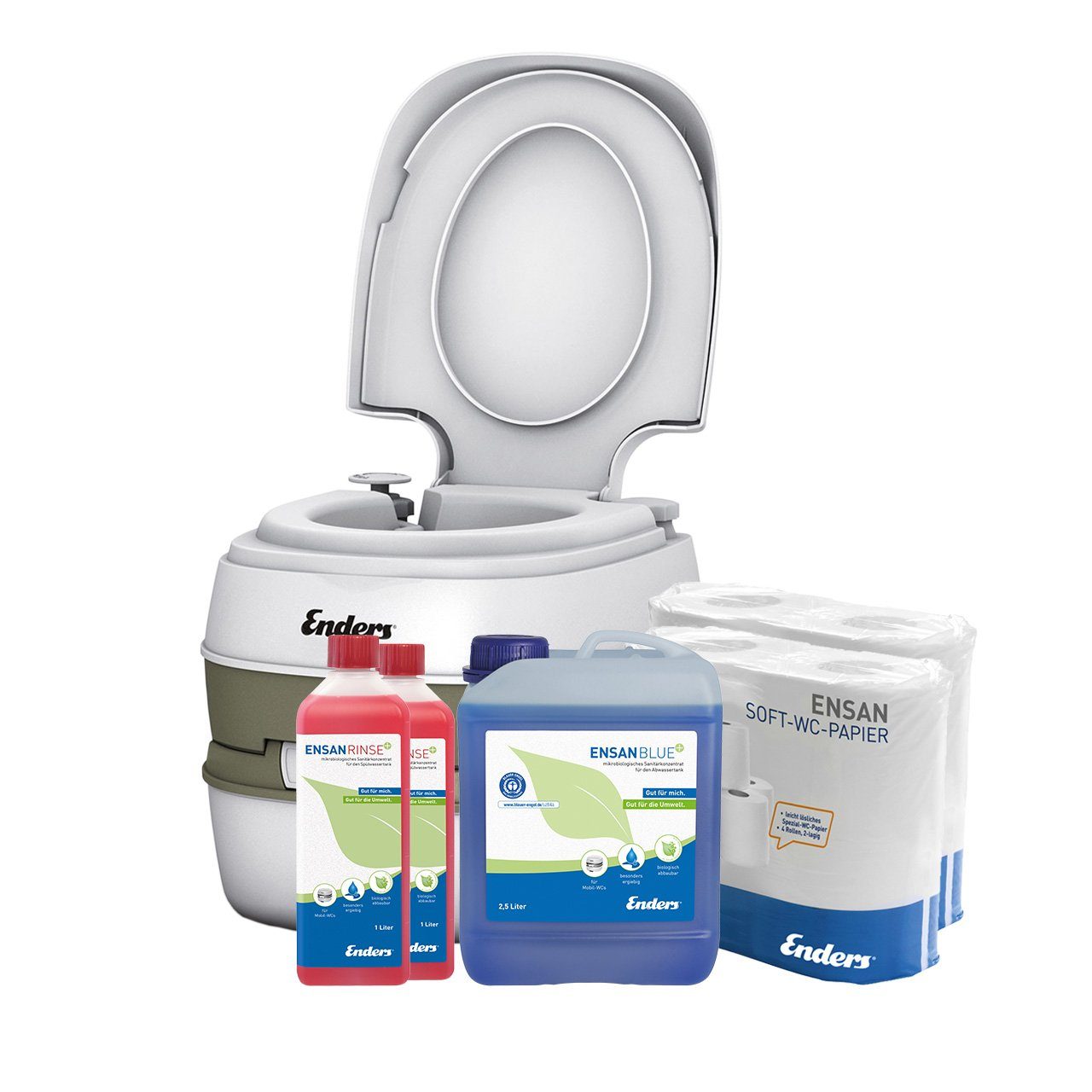 Campingtoilette SET Comfort large+: Comfort + 2xRinse+ 1L + Blue+ 2,5L + 2x WC-Papier