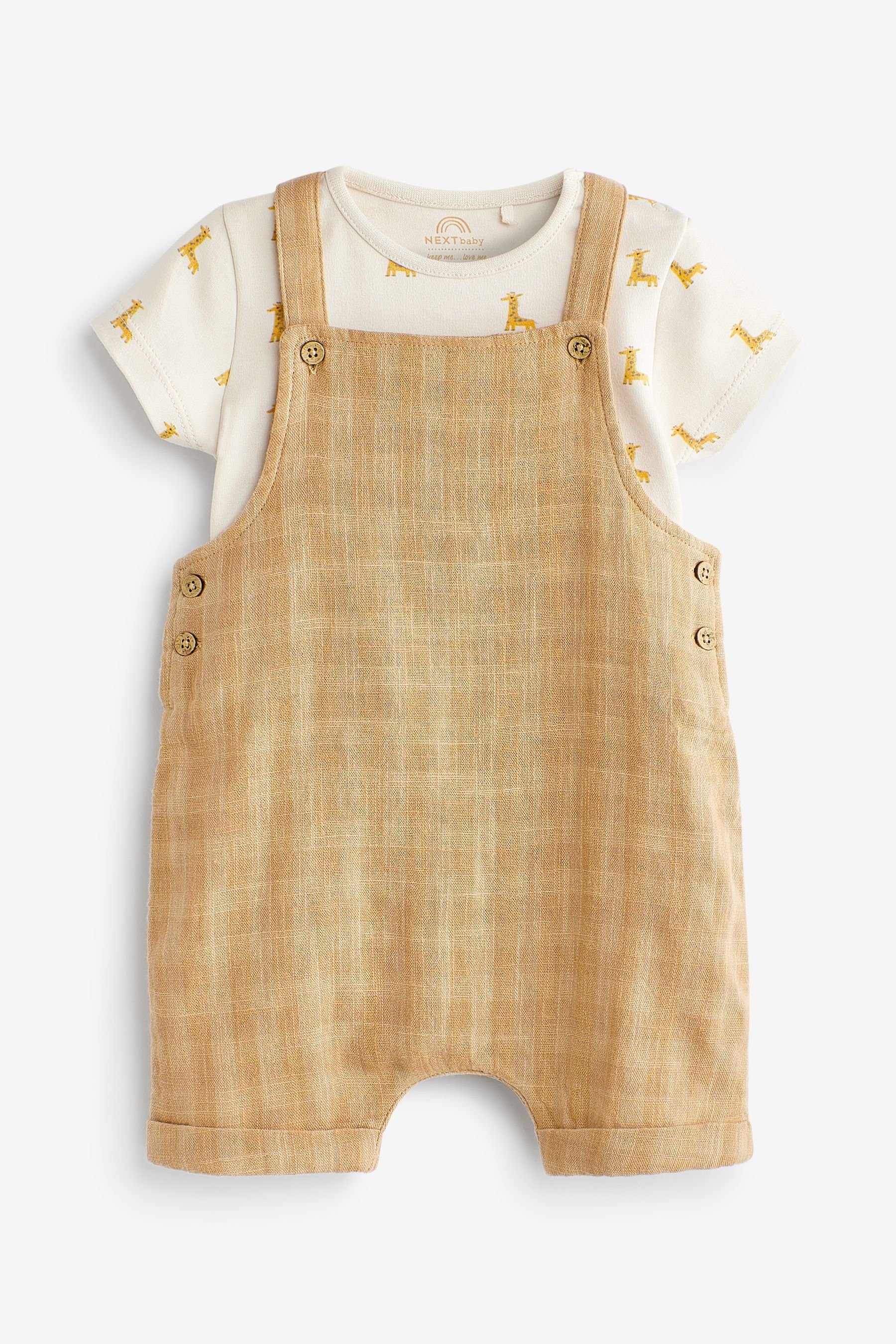 und 2er-Set Next Hose Set Baby-Latzhose & Sand (2-tlg) Body Bodysuit im Brown