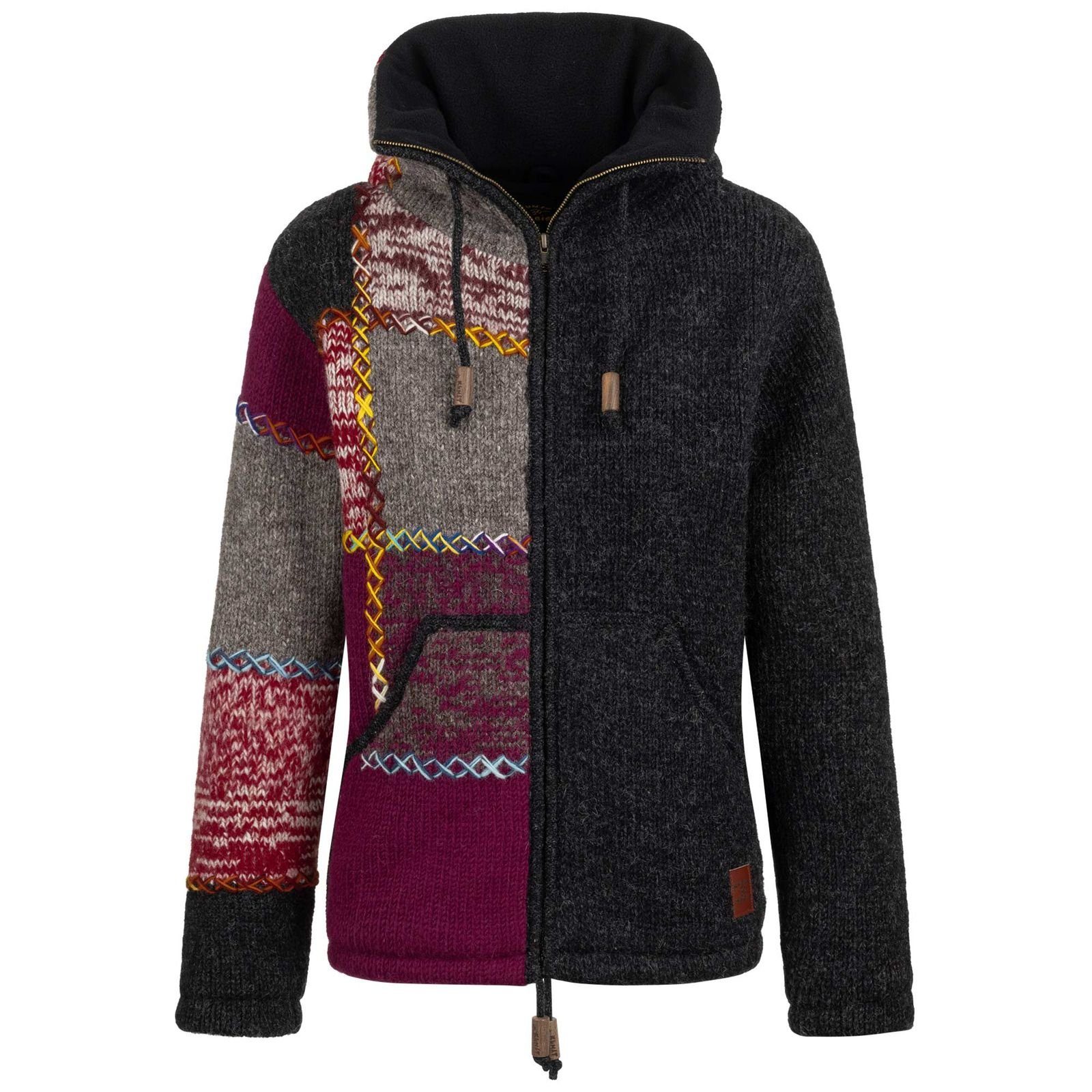 KUNST UND MAGIE Strickjacke Strickjacke Boho Bunt Jacke Kragen Futter Winterjacke Wolljacke Goa