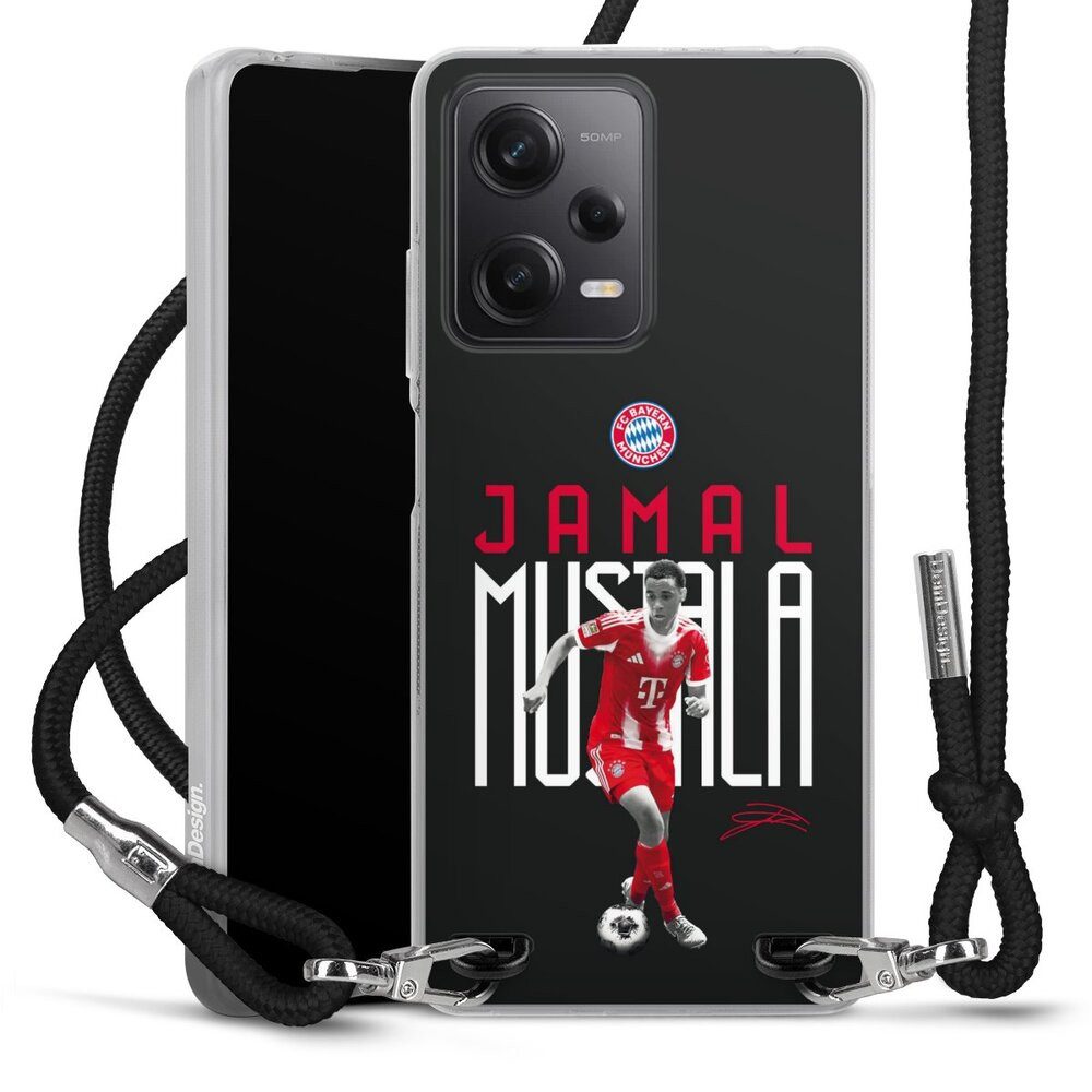 DeinDesign Handyhülle FC Bayern München Jamal Musiala Offizielles Lizenzprodukt, Xiaomi Redmi Note 12 Pro 5G Handykette Hülle mit Band Cover mit Kette