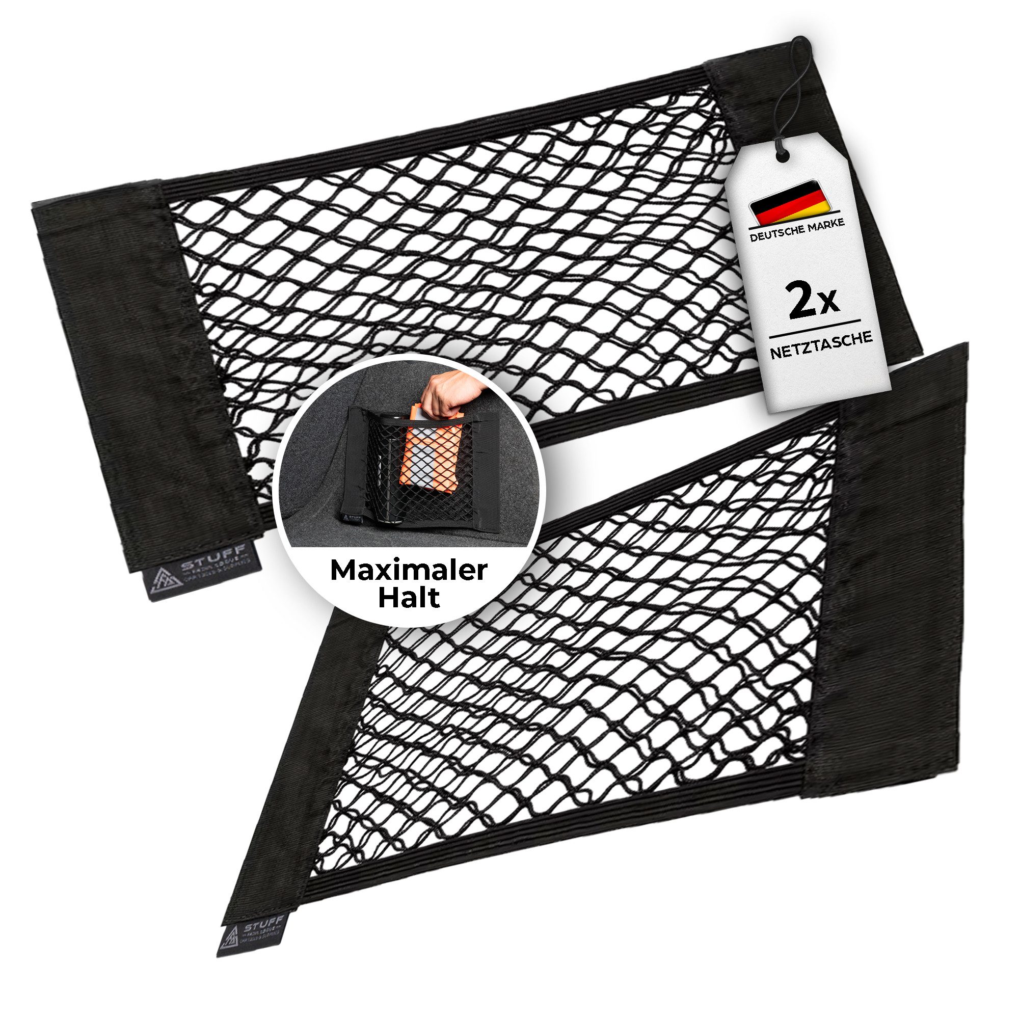 Auto-Rückenlehnentasche als Kofferraumnetz mit extra starkem Klett - Autonetz 38x25 cm