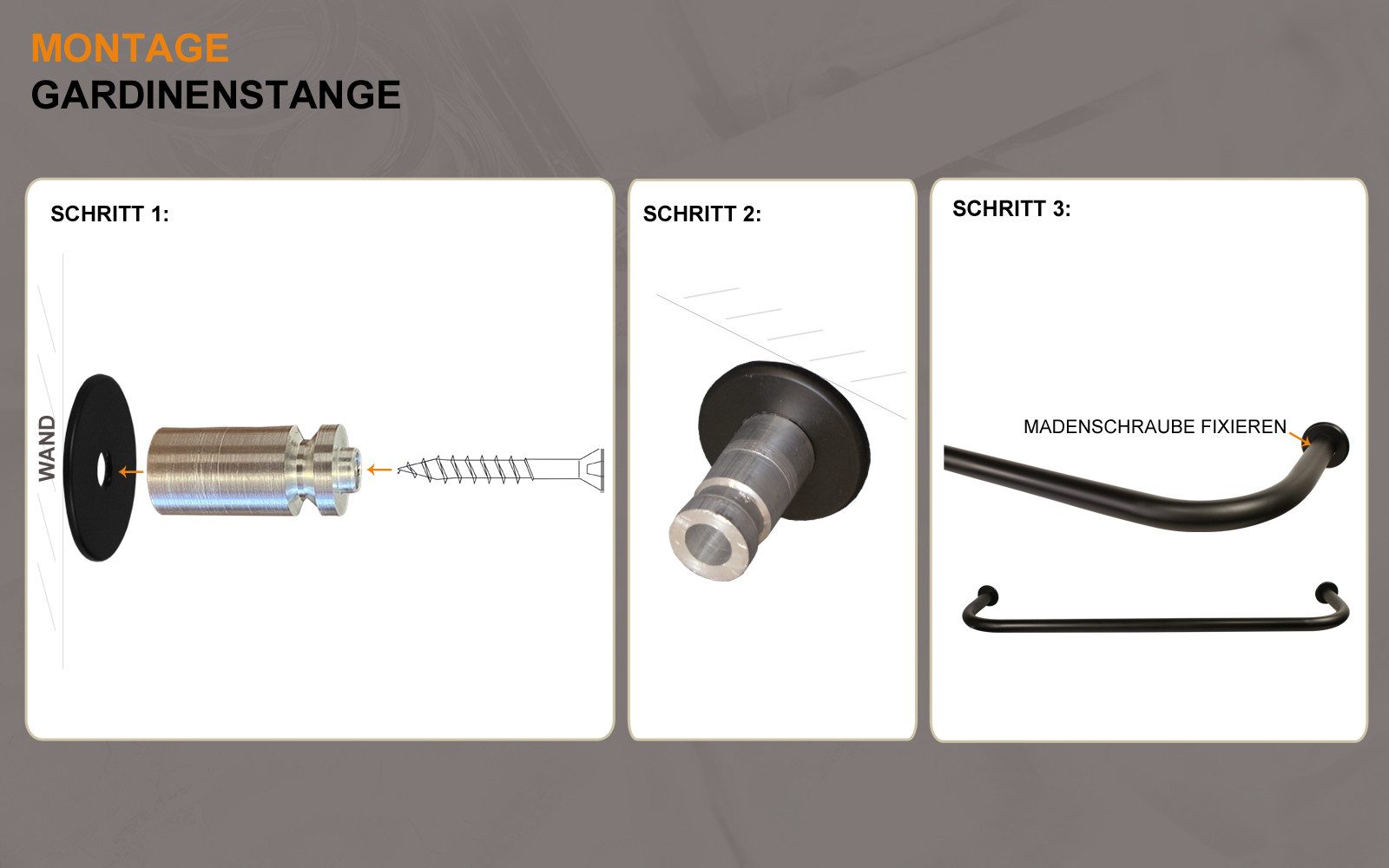 iso-design Gardinenstange Schwarz aus Aluminium 20 mm Set mit Retourenbogen, Ø 20 mm, Wandmontage, geschraubt, Durch den Bogen super für Verdunklung geeignet – Bild 5 von 5