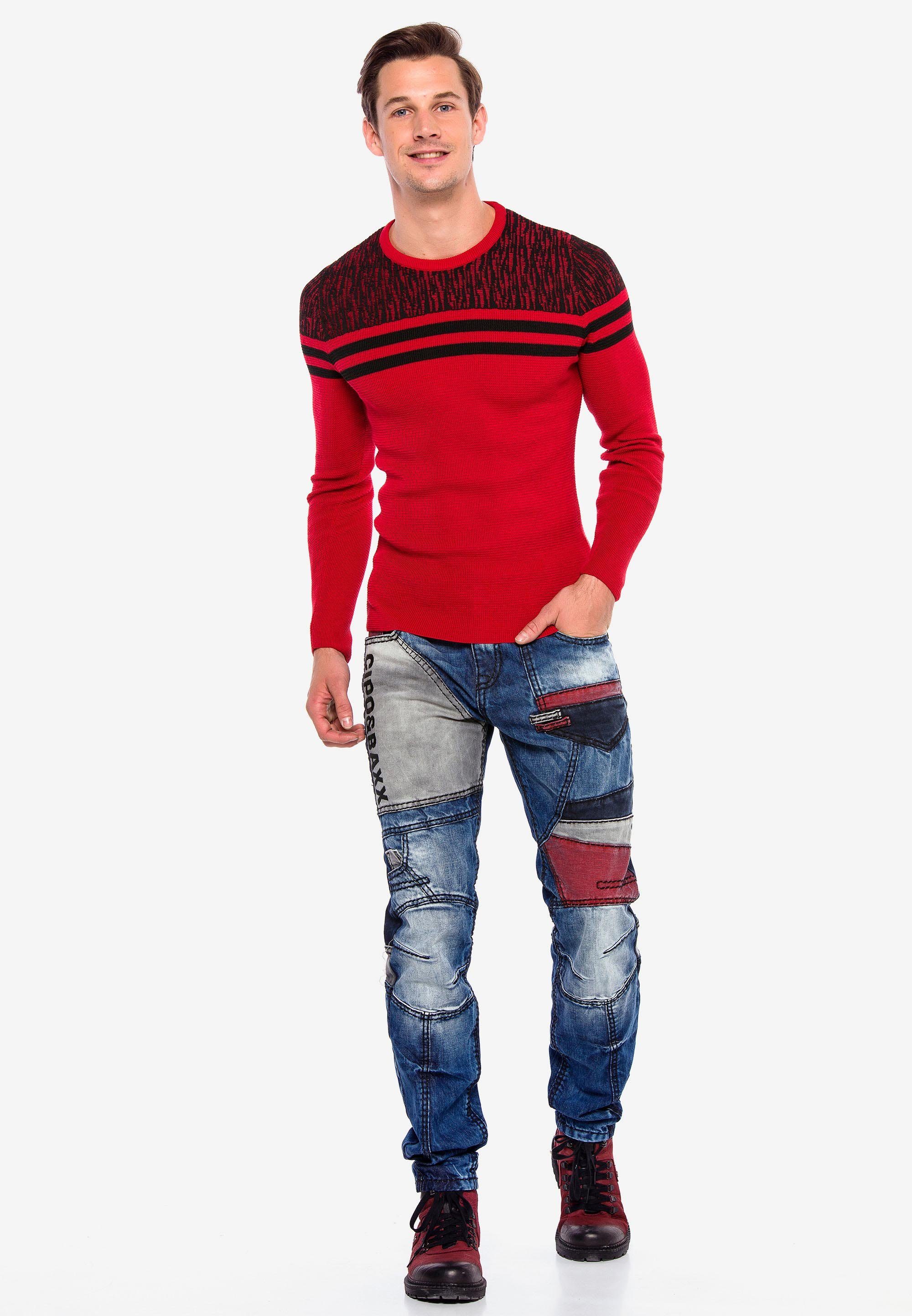 Streifen-Details Cipo mit rot-schwarz Strickpullover Baxx coolen &