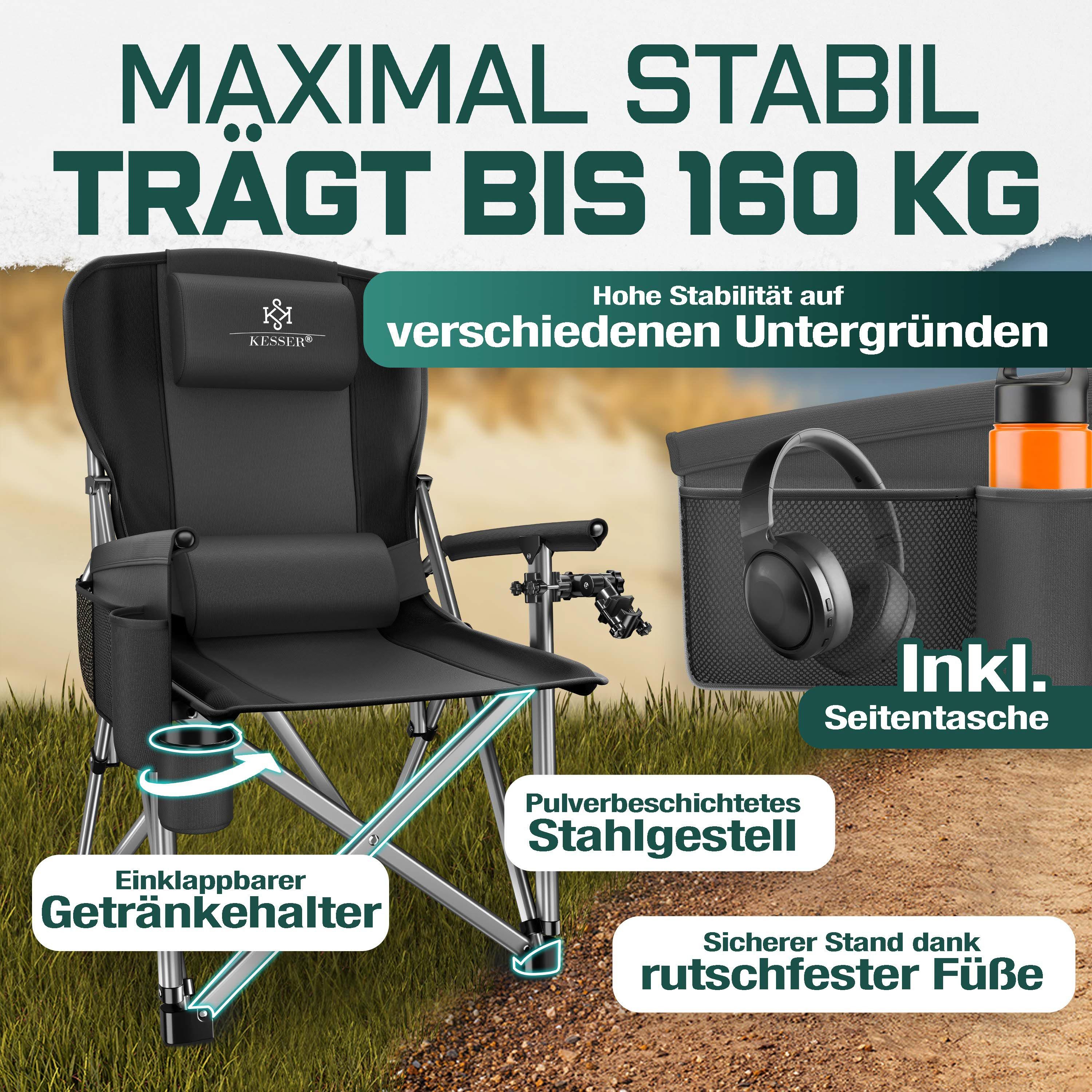 KESSER Campingstuhl (Strandstuhl mit hoher Rückenlehne + Tasche), Campingstuhl Inkl. Campinglicht, Angelhalterung und Getränkehalter – Bild 5 von 5