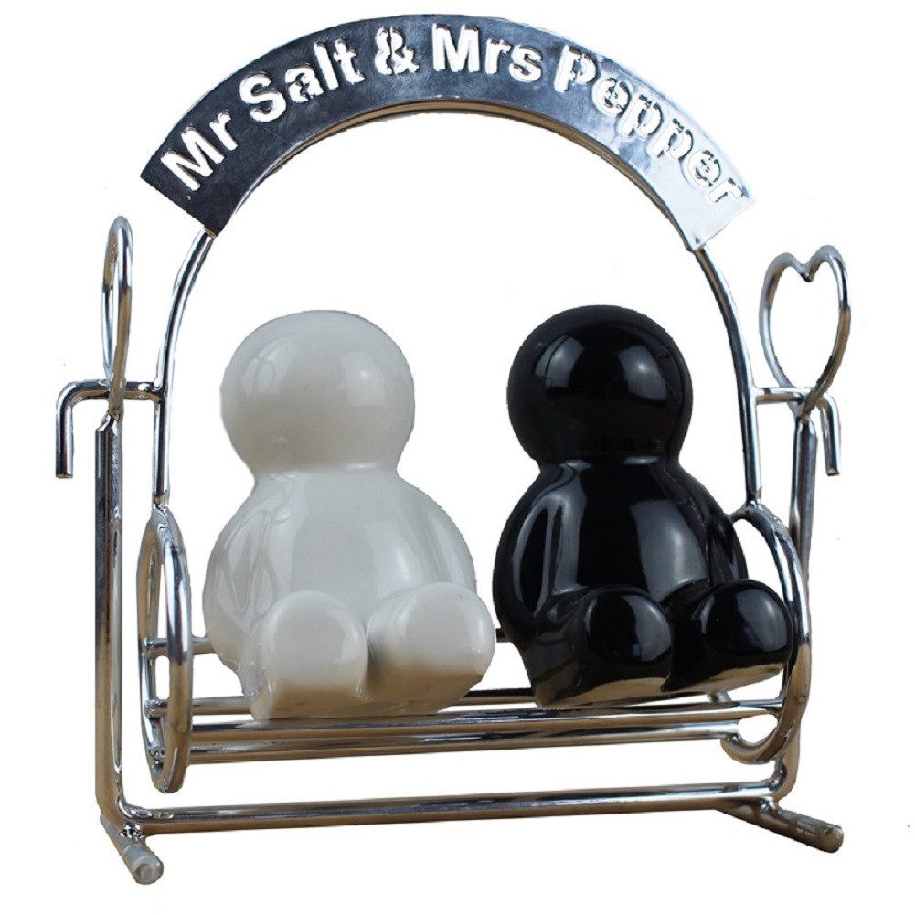 Winkee Salz- / Pfefferstreuer Mr Salt & Mrs Pepper auf Schaukel Hollywoodschaukel, (Set, 3-tlg), Streuer mit Magnet auf Metall Ablage