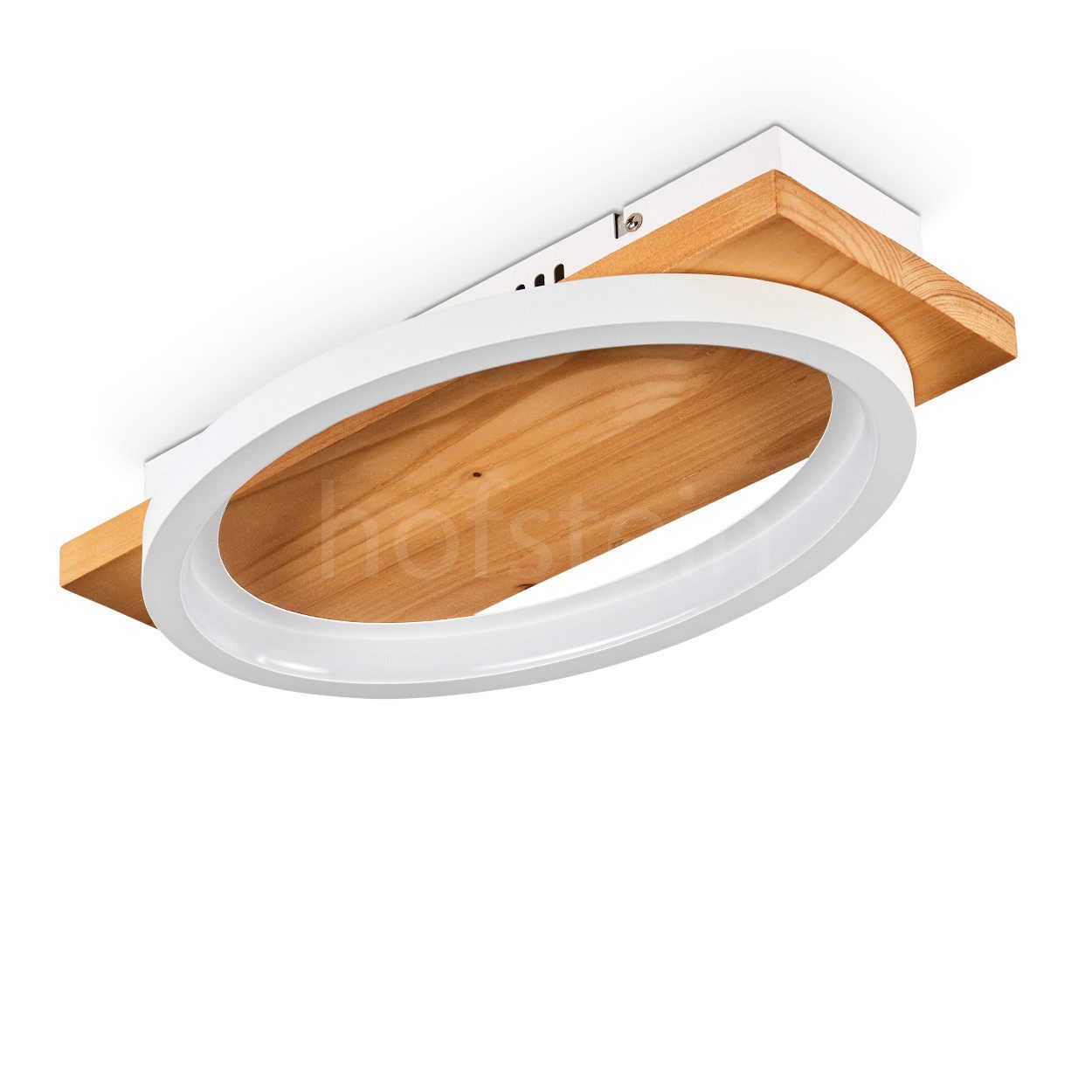hofstein Deckenleuchte dimmbare Deckenlampe aus Metall/Holz/Kunststoff in Natur/Weiß, LED fest integriert, 3000 Kelvin, dimmbar über Lichtschalter, 1800 Lumen, 1x LED 16 Watt