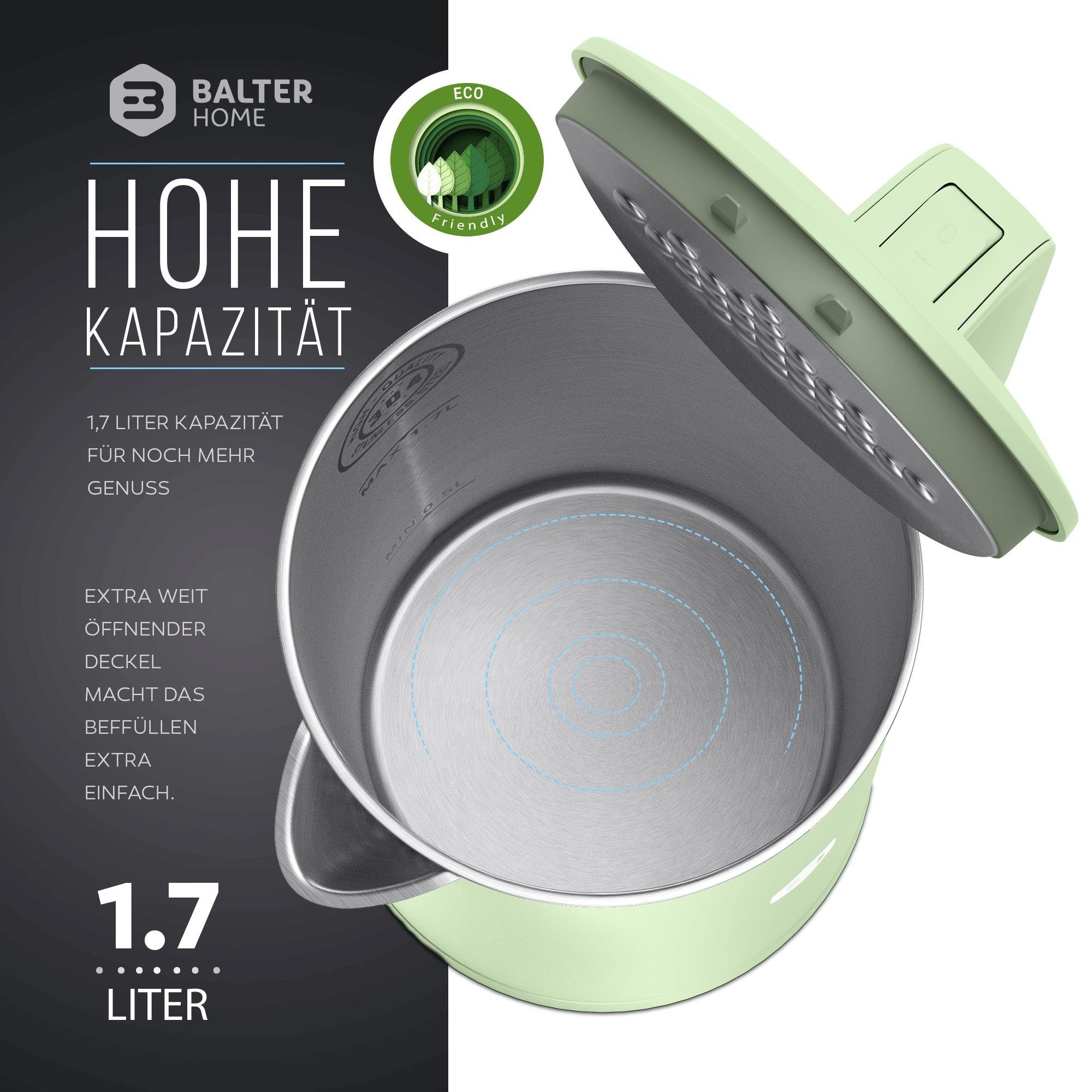 BPA 1,7 frei, minze Design, Balter Doppelwand Wasserkocher LED, Edelstahl, WK-4-MT, Liter,