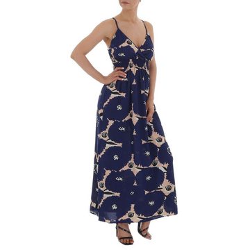 Ital-Design Sommerkleid Damen Freizeit Wickeloptik Geblümt Maxikleid in Dunkelblau