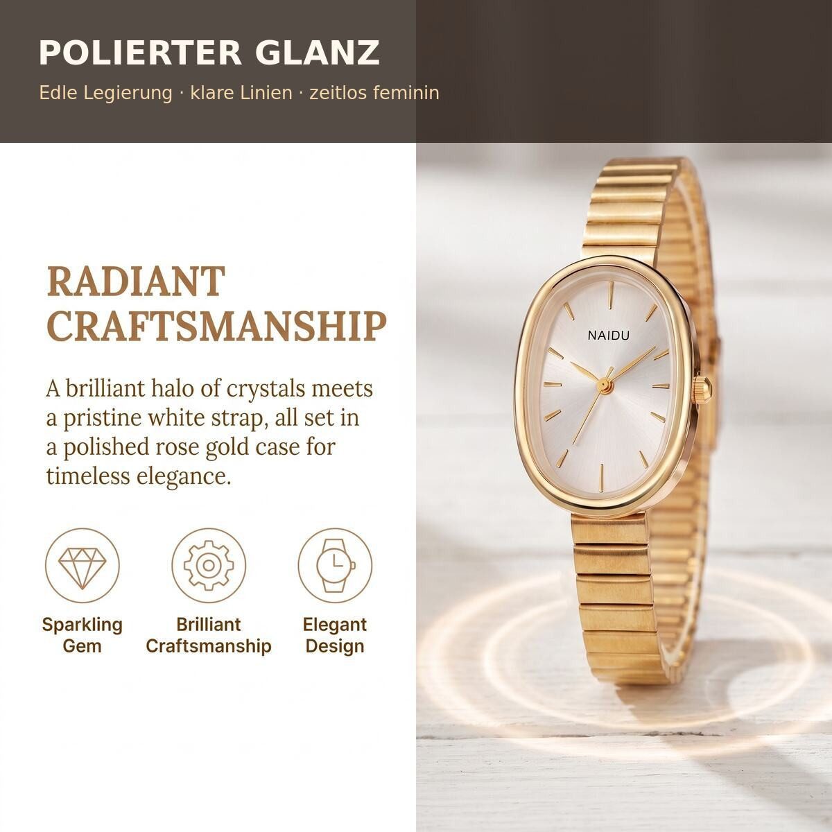 Fyrove Quarzuhr für Damen, Geschenk für Frauen,Damen Uhr Schmuckset in Geschenkbox, (Quarzuhr Roségold mit Armband, Halskette & Damen Ohrringen, Weihnachtsgesch – Bild 4 von 5