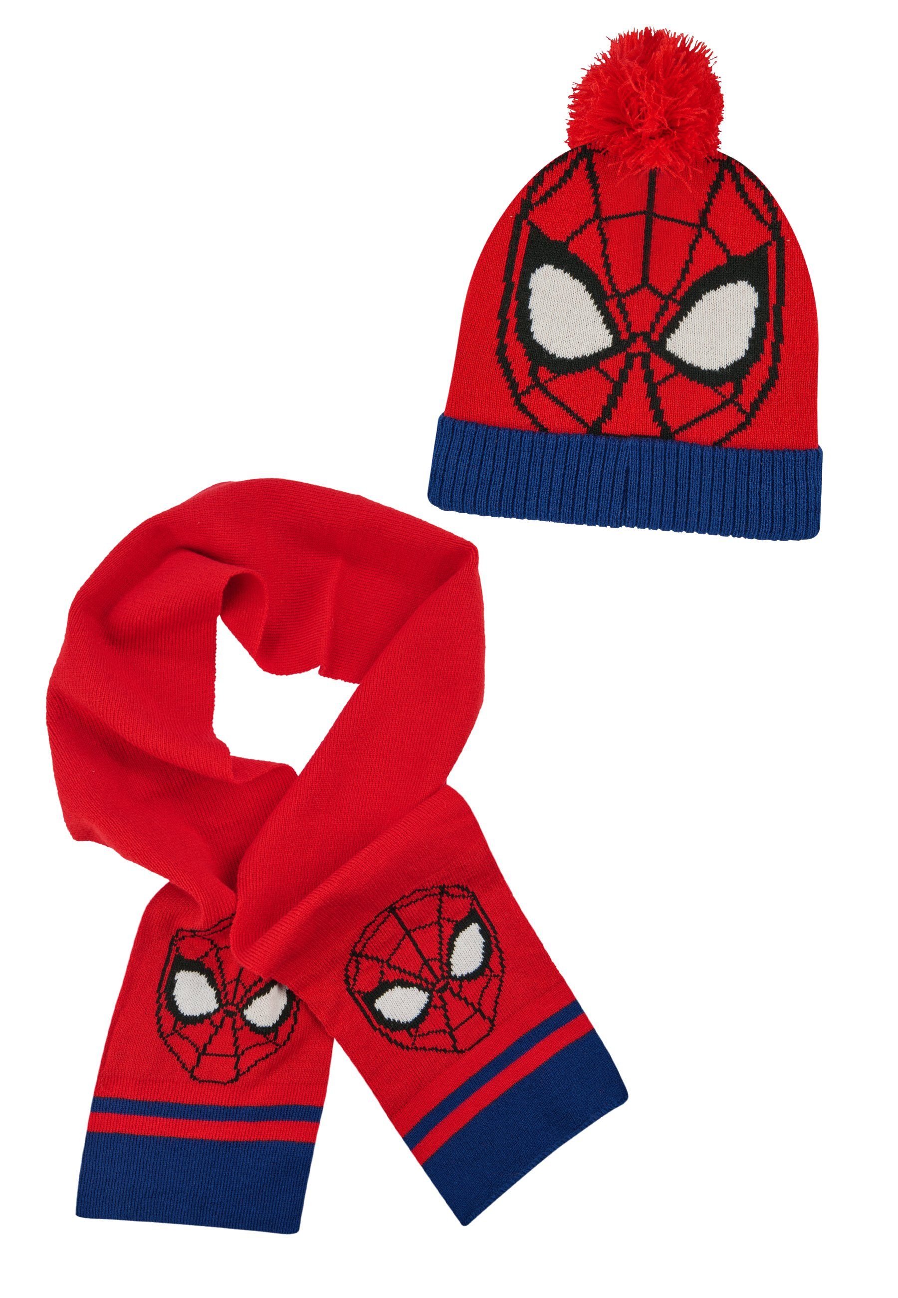 ONOMATO! Bommelmütze Spider-Man Jungen Kinder Winter-Set Mütze & Schal (SET) | Bommelmützen