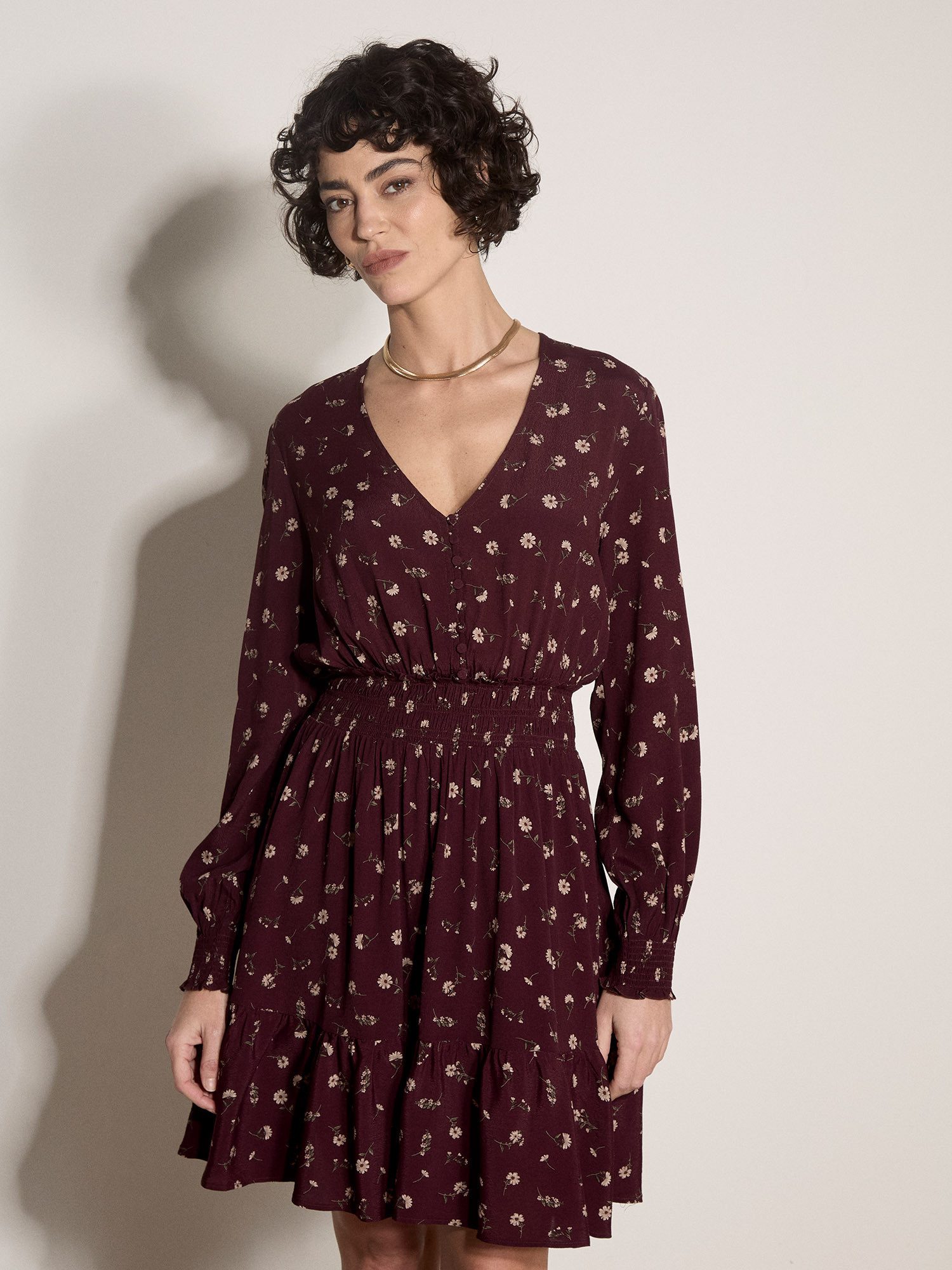 Apricot Minikleid Kurzes Vintagekleid aus Crêpe mit Blumenmuster