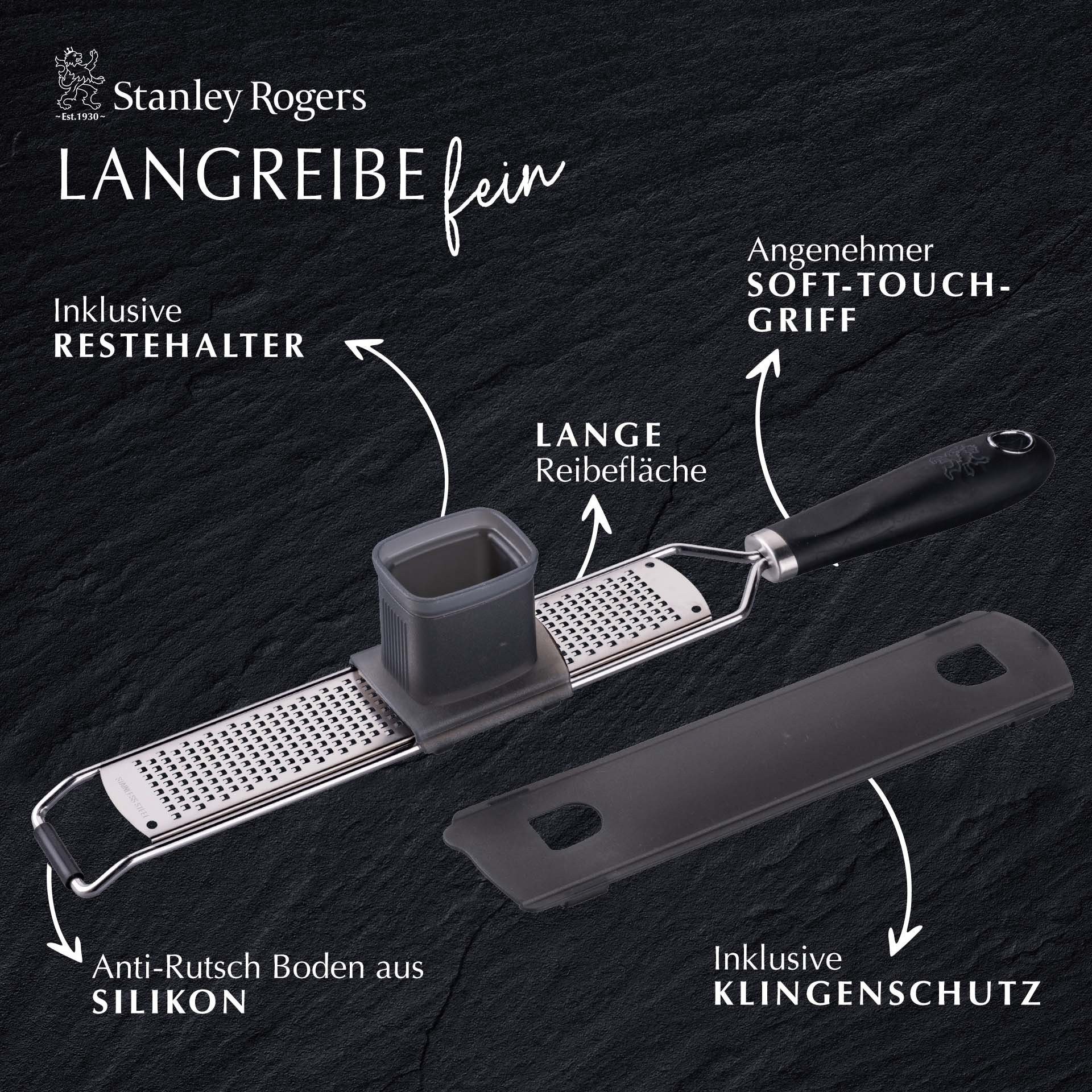 Stanley Rogers Küchenreibe Langreibe fein - Breite Reibefläche, Extra scharfe Edelstahlklingen