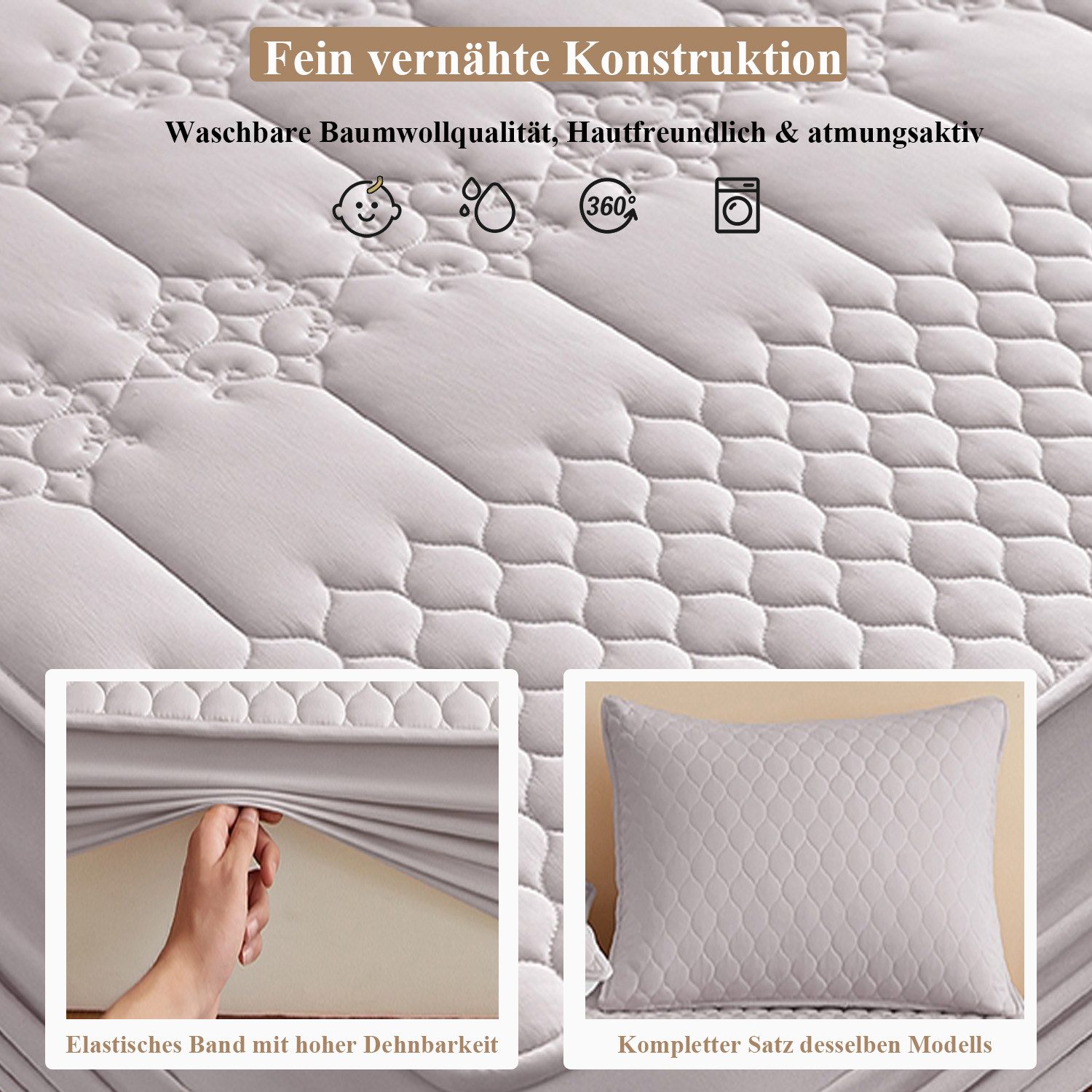 Matratzenauflage Wasserdicht Allergiker Matratzenschoner 90x200cm, 180x200cm weich wohnTRAUM24, Waschbar Anti Milben Allergiker Matratzenauflage mit Rundumbezug – Bild 4 von 5