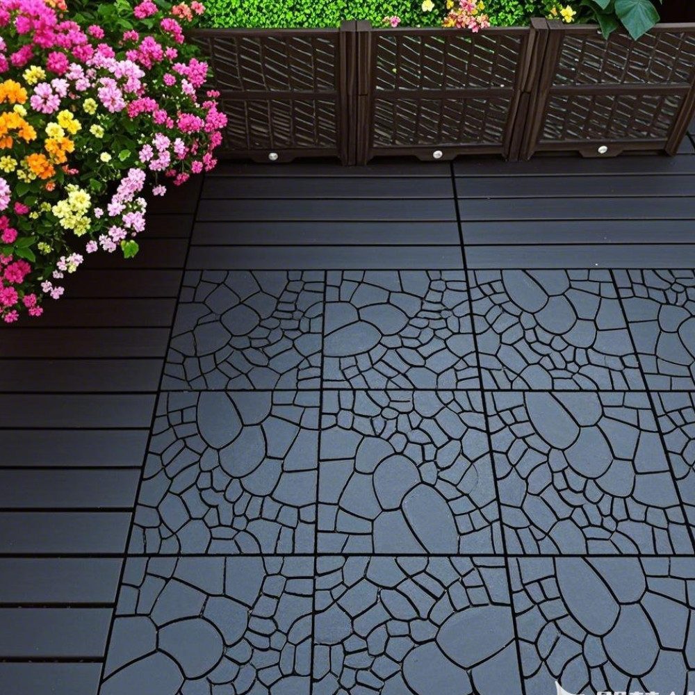 BBG Terrassendielen 44er Set WPC Klickfliesen 30.5x30.5 cm, 4 m², BxL: je 30.5x30.5 cm, 20 mm Stärke, (Steinoptik Terrassenfliesen Kunststoff), Interlocking Balkonfliesen Outdoor, rutschfest & wasserabweisend