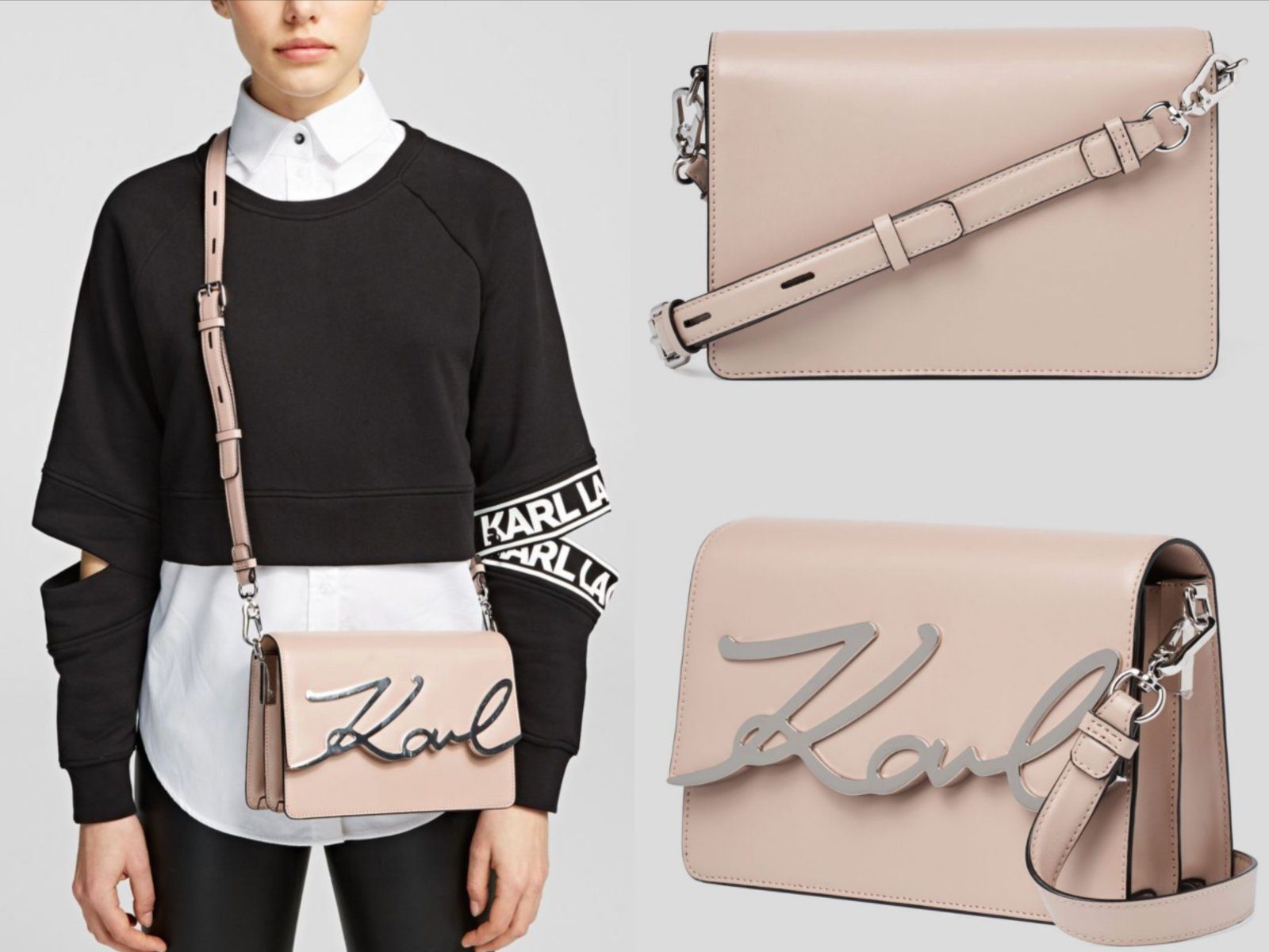 KARL LAGERFELD Schultertasche KARL LAGERFELD K/SIGNATURE LEATHER CROSSBODY BAG SCHULTER-TASCHE UMHÄN