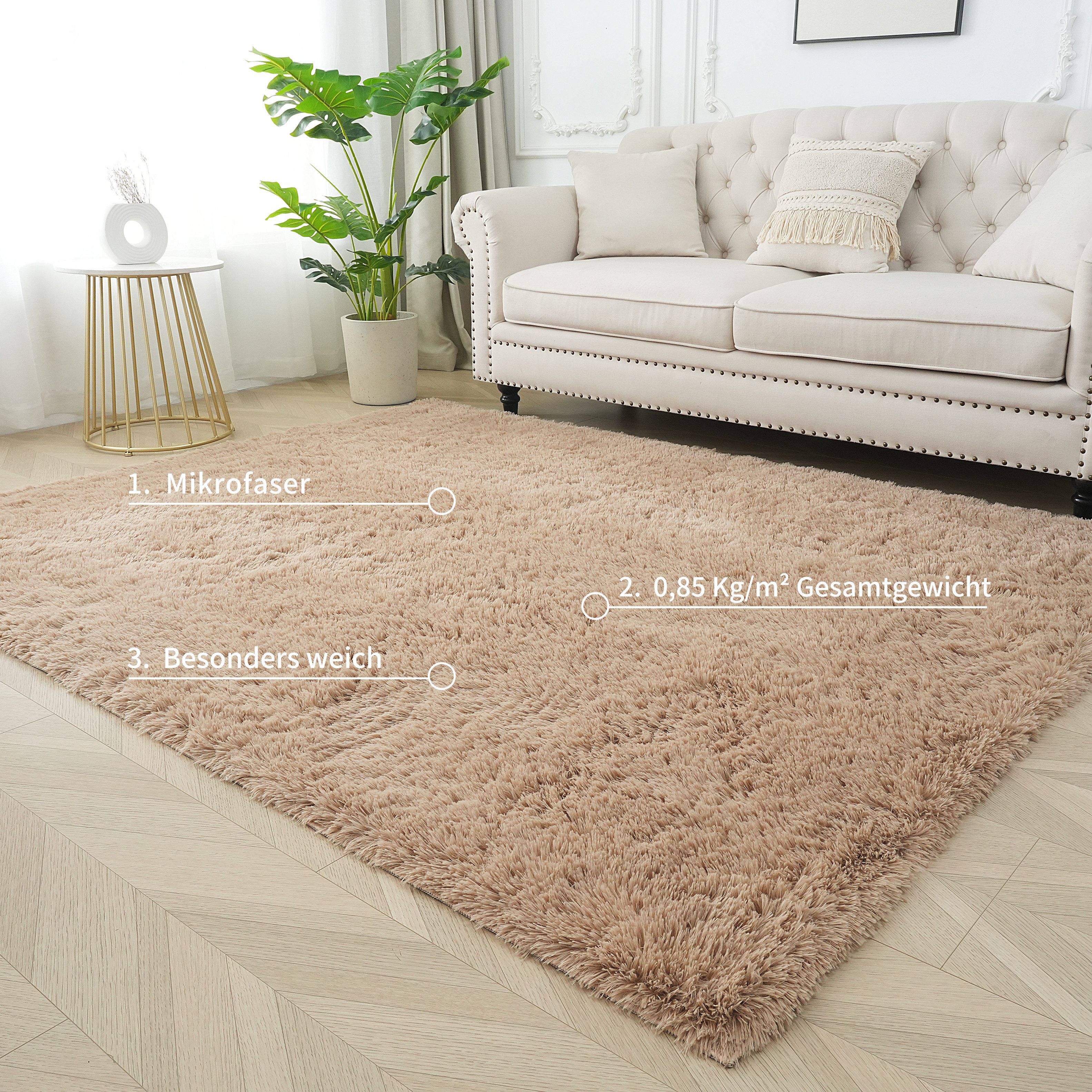 OTTO home Hochflor-Teppich Leava, besonders weich und kuschelig, leichter Glanz, rechteckig, Höhe: 37 mm, uni, Mikrofaser Teppiche, Plüsch, Wohnzimmer, Schlafzimmer, Esszimmer